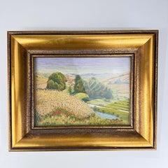 Vintage Framed Landscape Needlework Embroidery Artwork, Mid-20th Century