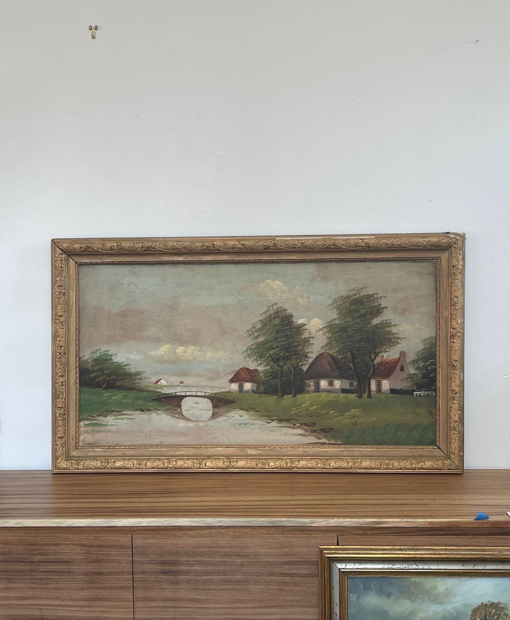 Mid-Century Modern Vintage Framed Landscape Painting  For Sale