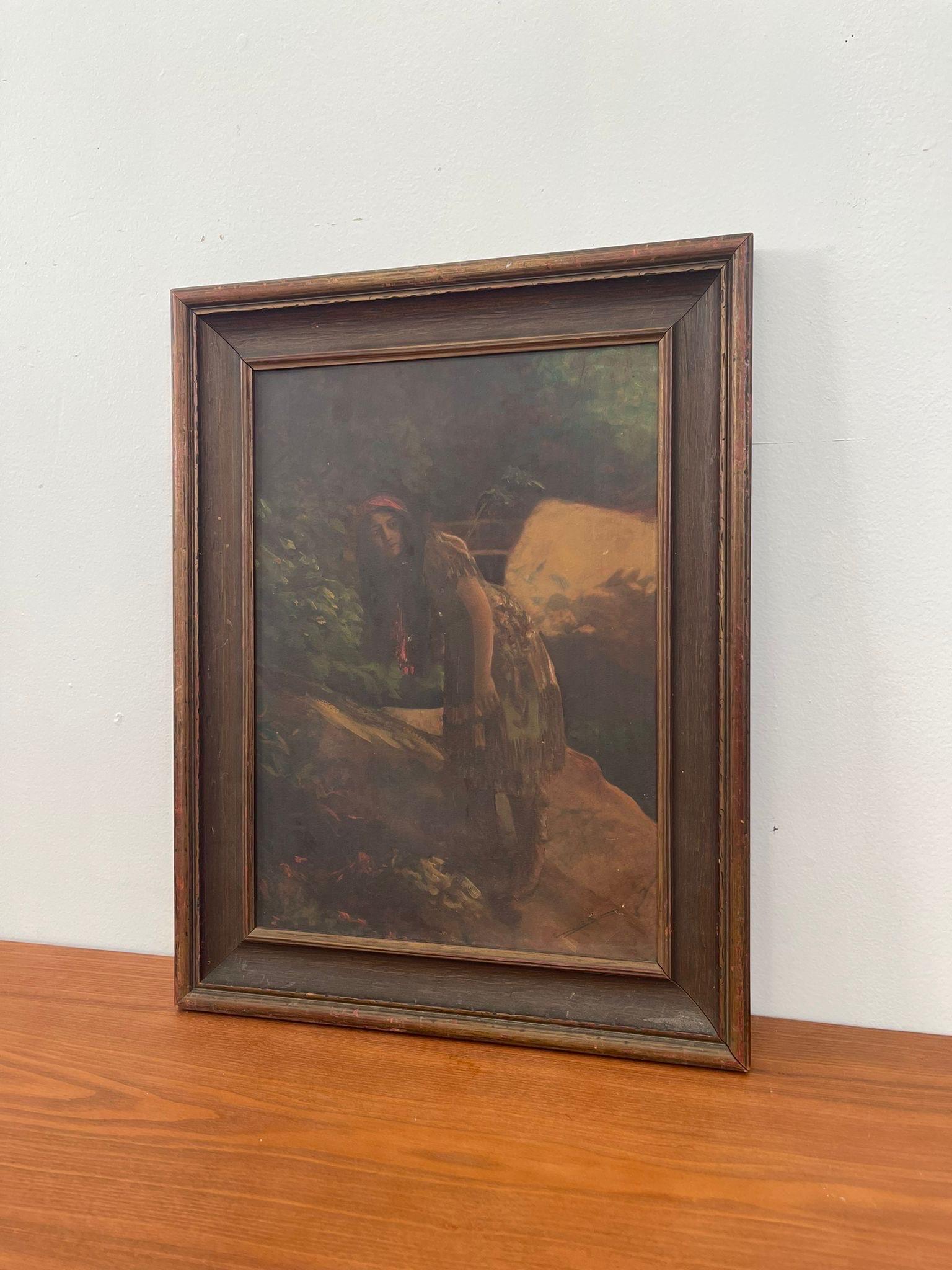 Approximately Circa 1925. Beautiful Petina on the Art, as well as the Frame. Vintage Condition Consistent with Age as Pictured.

Dimensions. 16 1/2 W ; 1 D ; 21 H