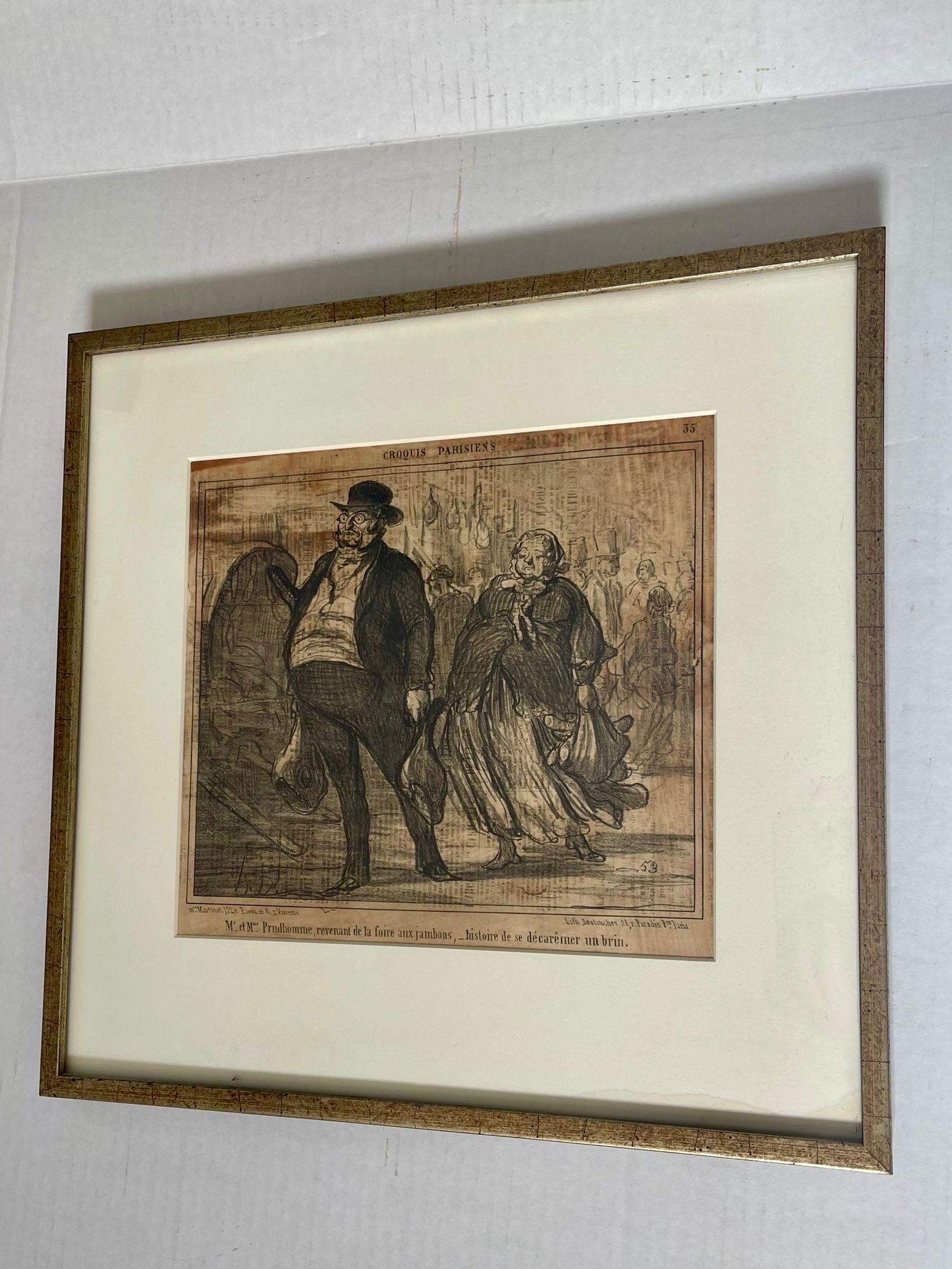 Mid-Century Modern Lithographie vintage encadrée intitulée Honore Daumier en vente