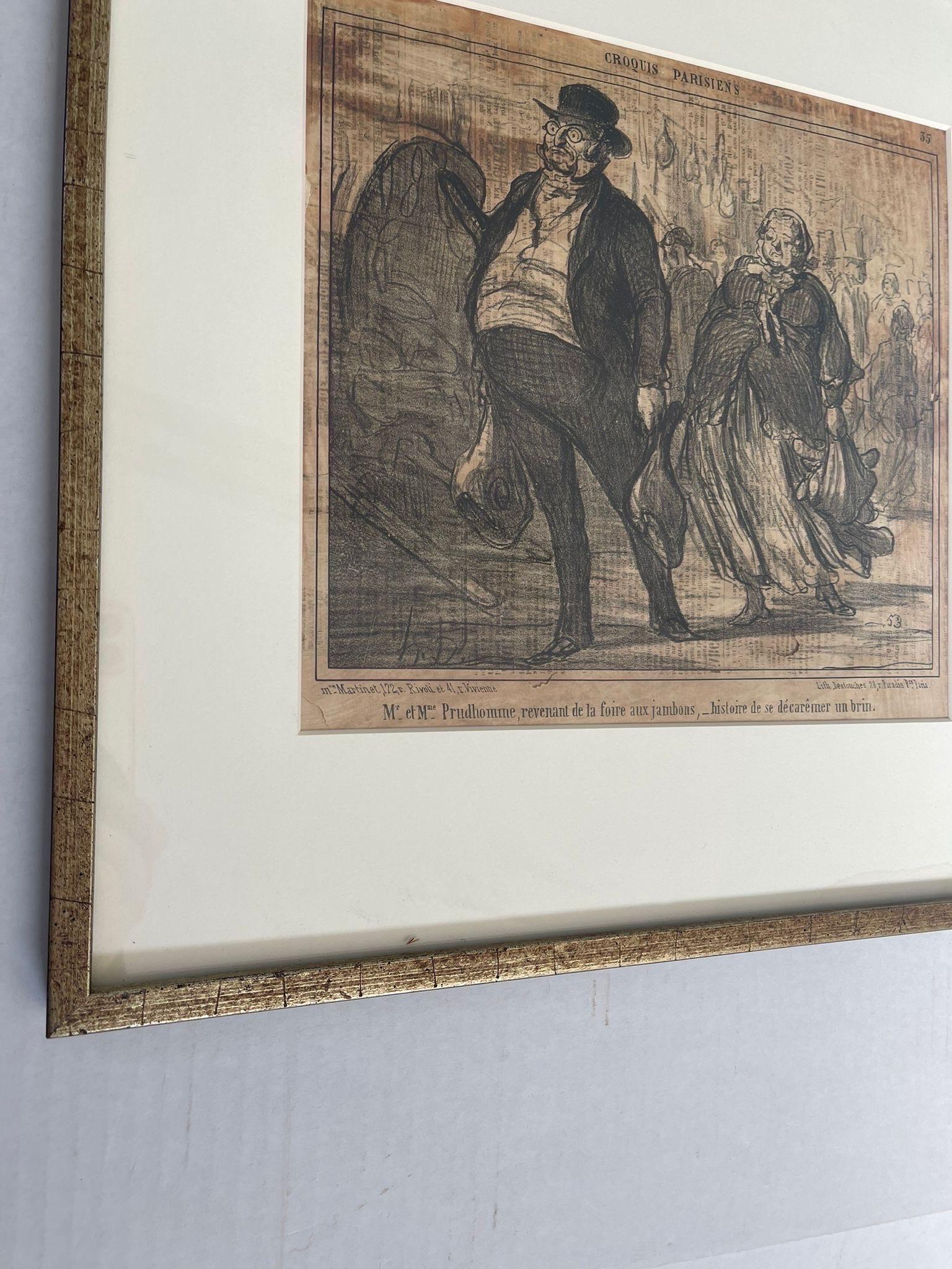 Lithographie vintage encadrée intitulée Honore Daumier Bon état - En vente à Seattle, WA