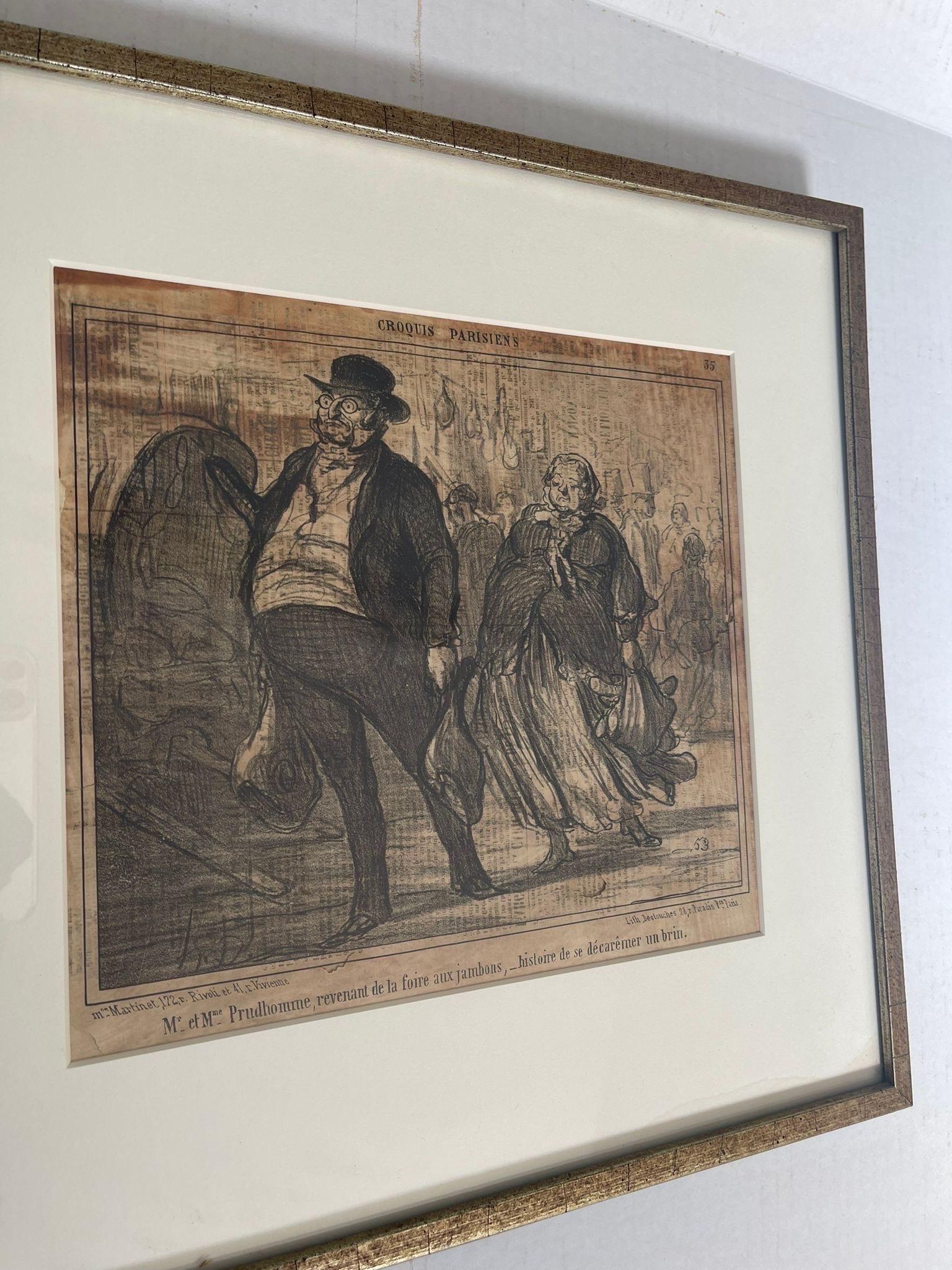 Fin du 20e siècle Lithographie vintage encadrée intitulée Honore Daumier en vente