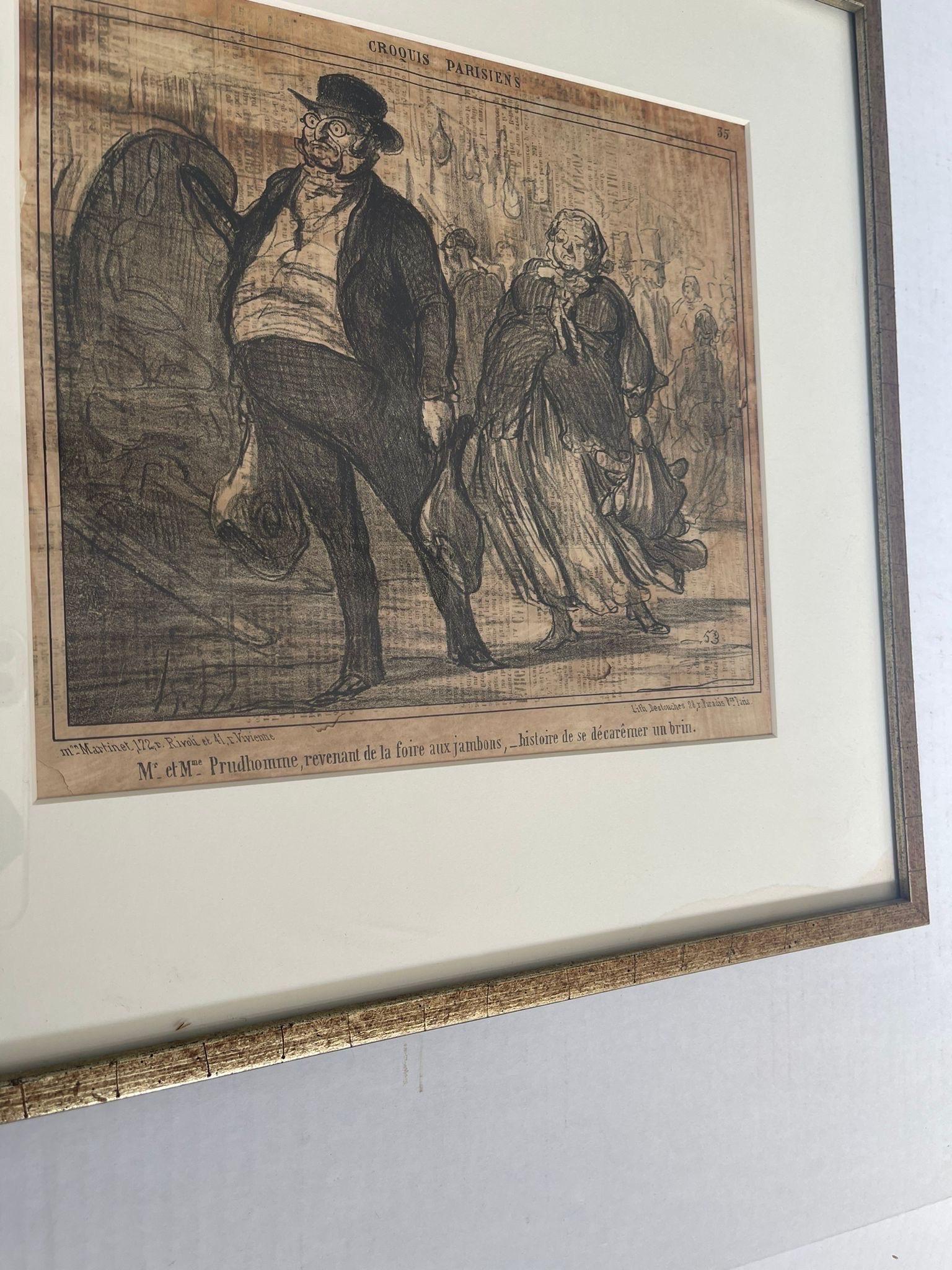 Bois Lithographie vintage encadrée intitulée Honore Daumier en vente