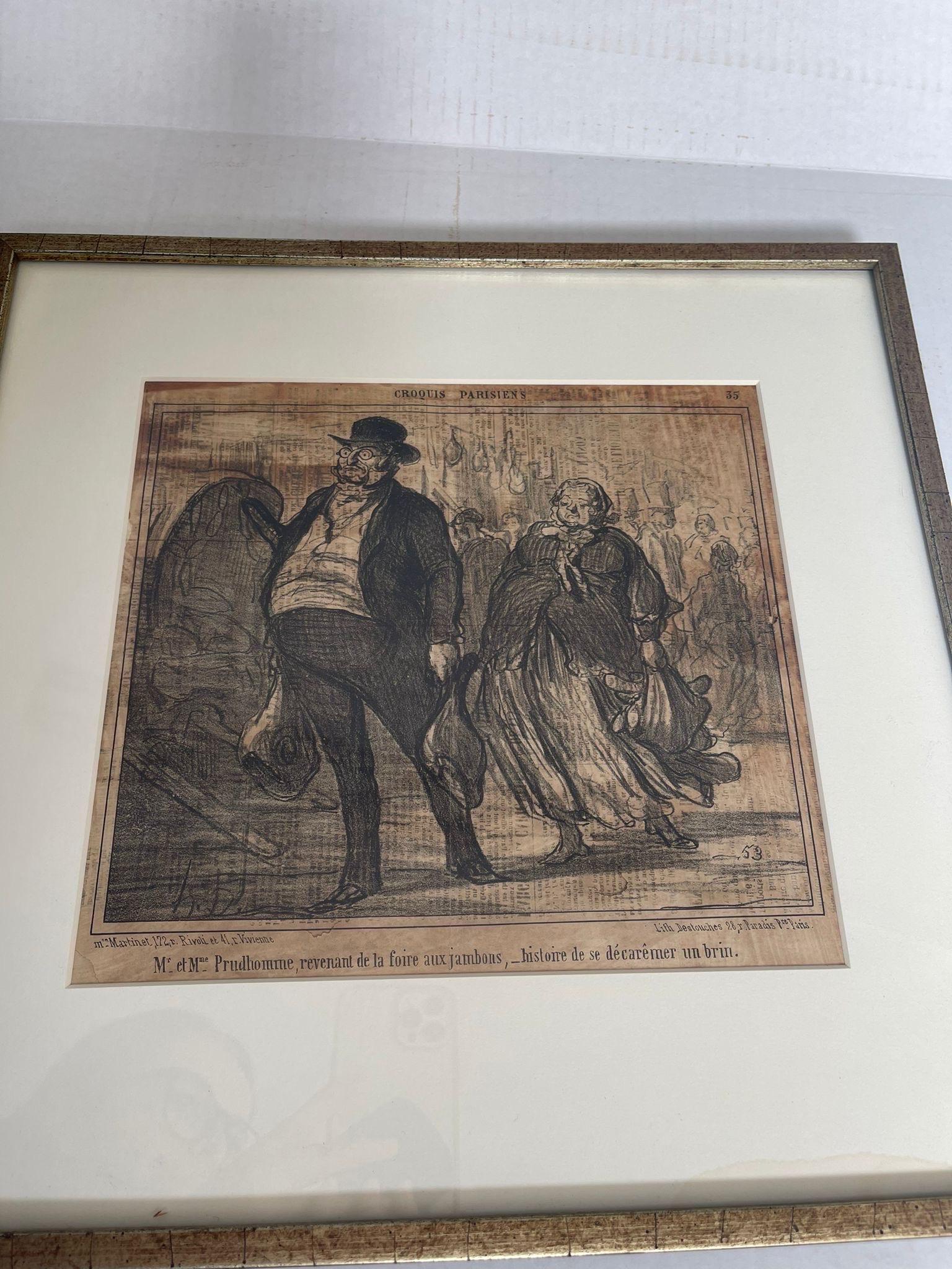 Vintage Framed Lithograph Print Titled “ Honore Daumier “ For Sale 1