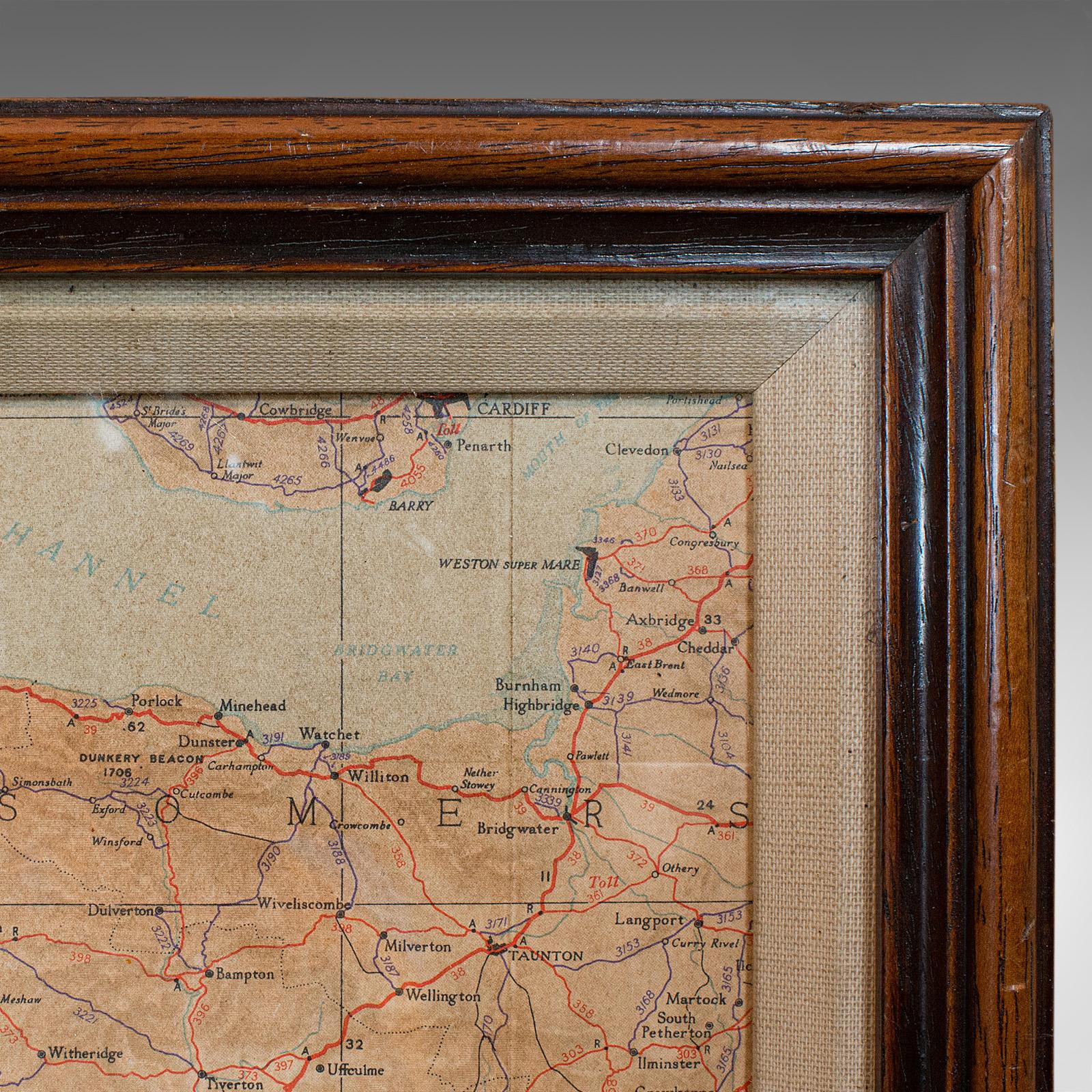 Paper Vintage Framed Map, English, Mahogany, Illustrated, Devon, Cornwall