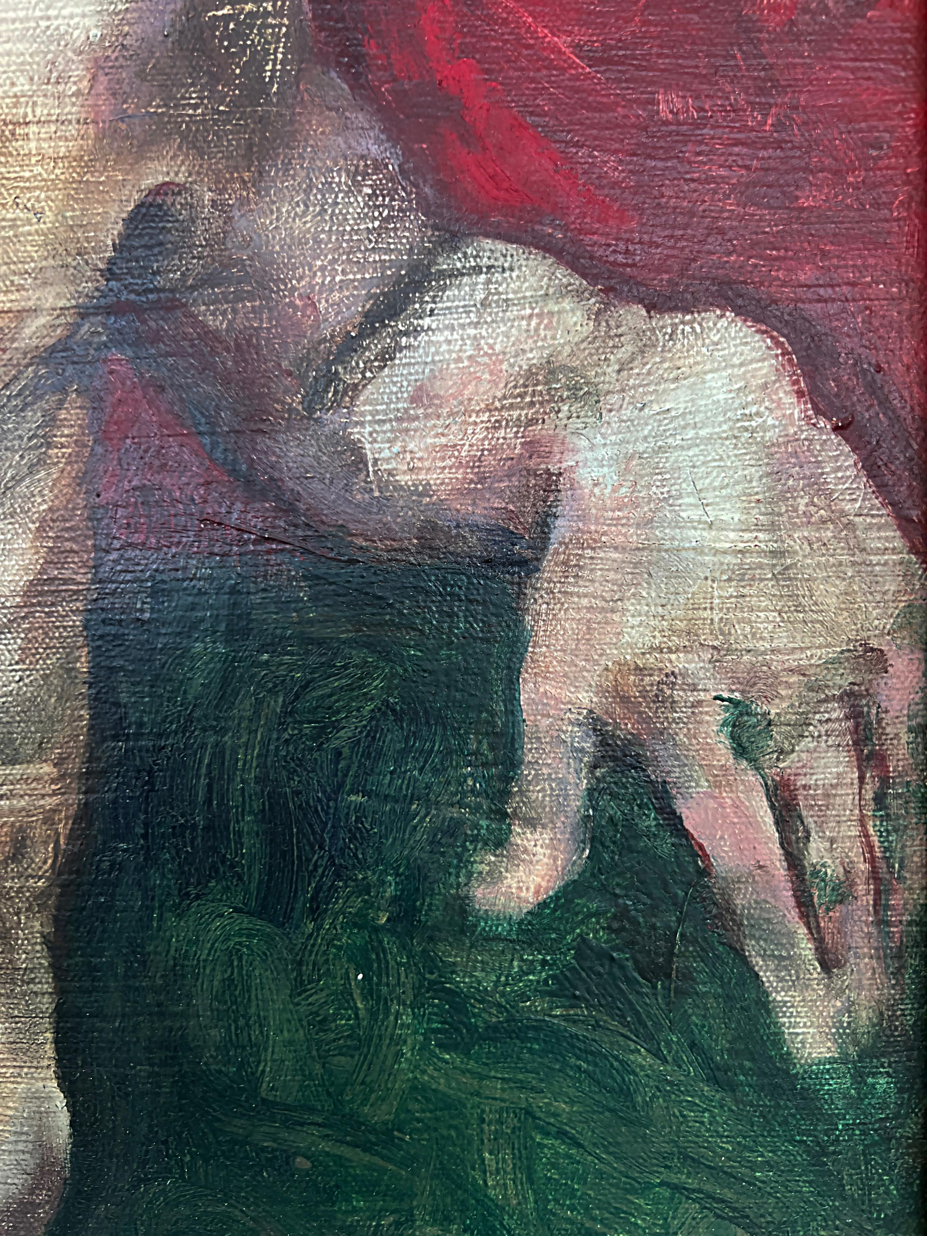 20th Century Vintage Framed Mid-century Male Nude Study Oil Painting