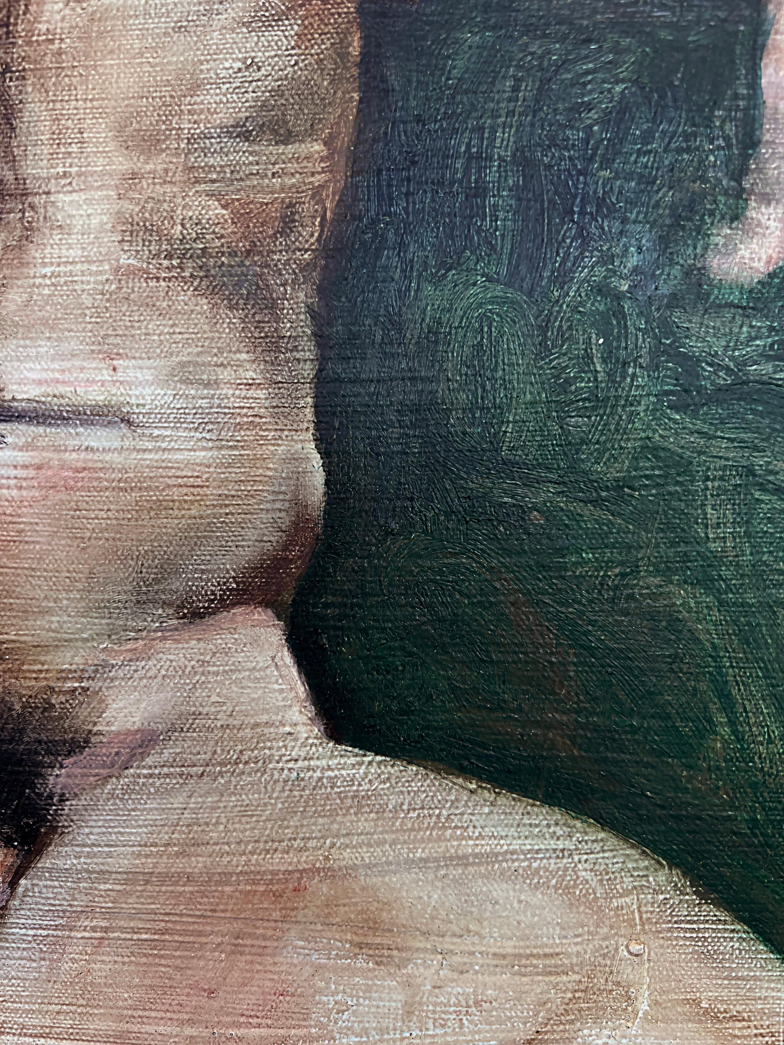 Canvas Vintage Framed Mid-century Male Nude Study Oil Painting