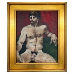 Vintage Framed Mid-century Male Nude Study Oil Painting