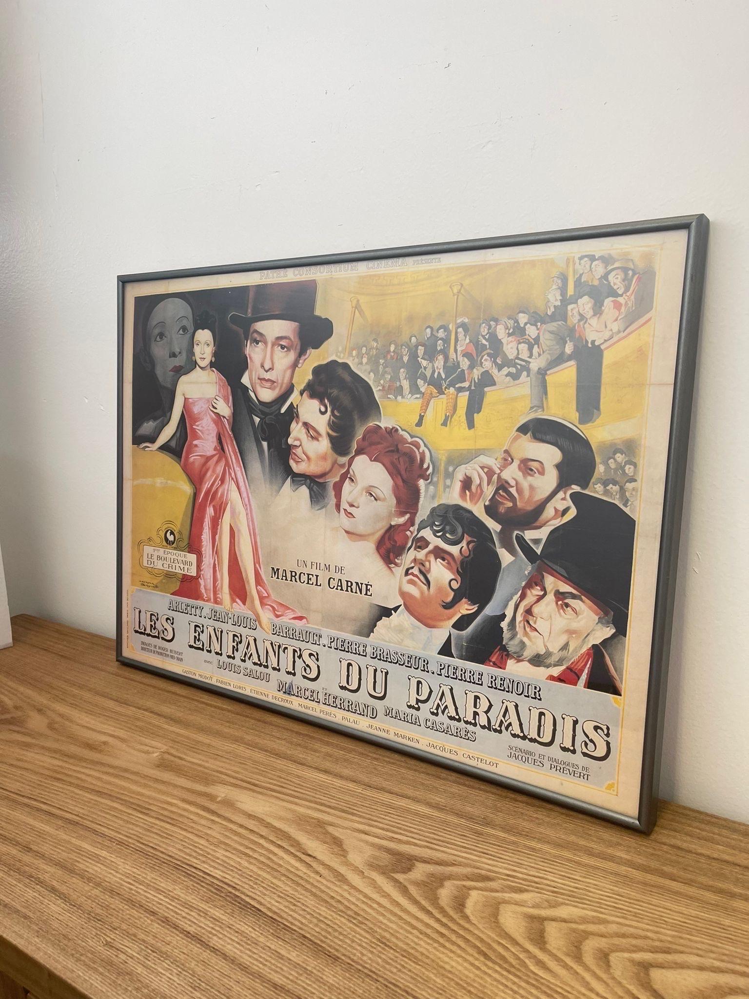 Mid-Century Modern Vintage Framed Movie Poster of “ Les Enfants Du Paradis “ Circa 1945. For Sale