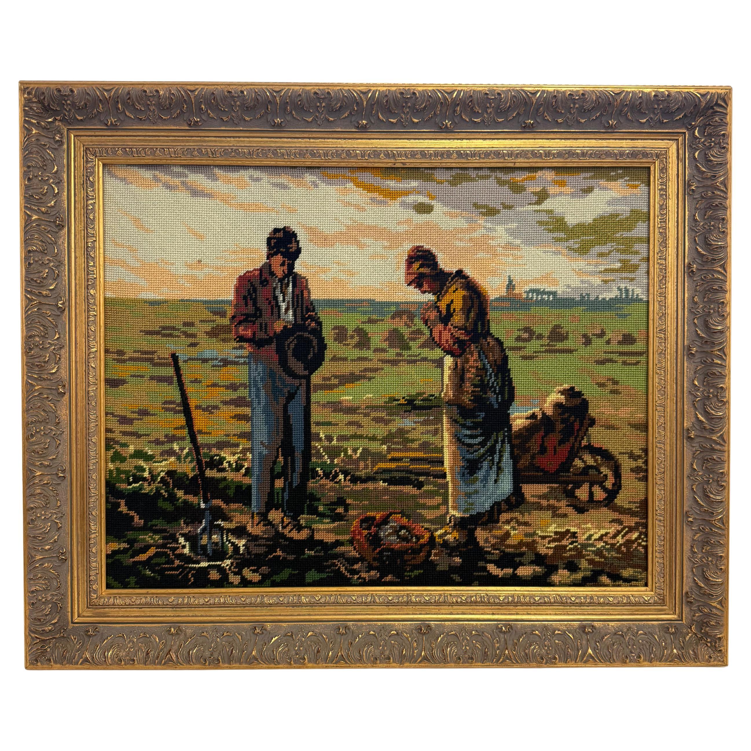 Tapisserie vintage encadrée à l'aiguille - Art de la broderie d'inspiration Angelus en vente