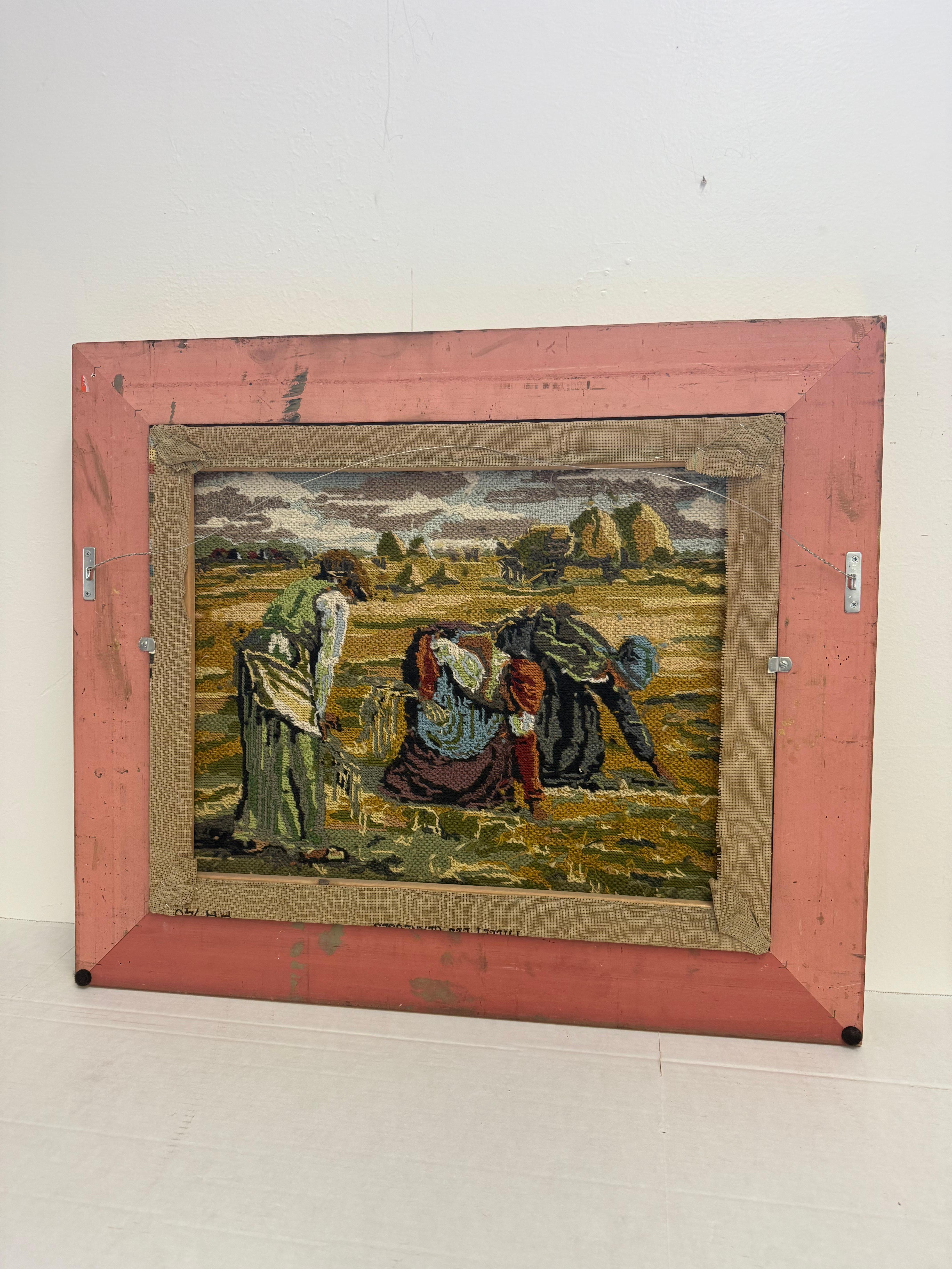 Gerahmter Vintage-Wandteppich mit Gobelinstickerei - The Gleaners inspirierte Stickerei-Kunst im Angebot 2
