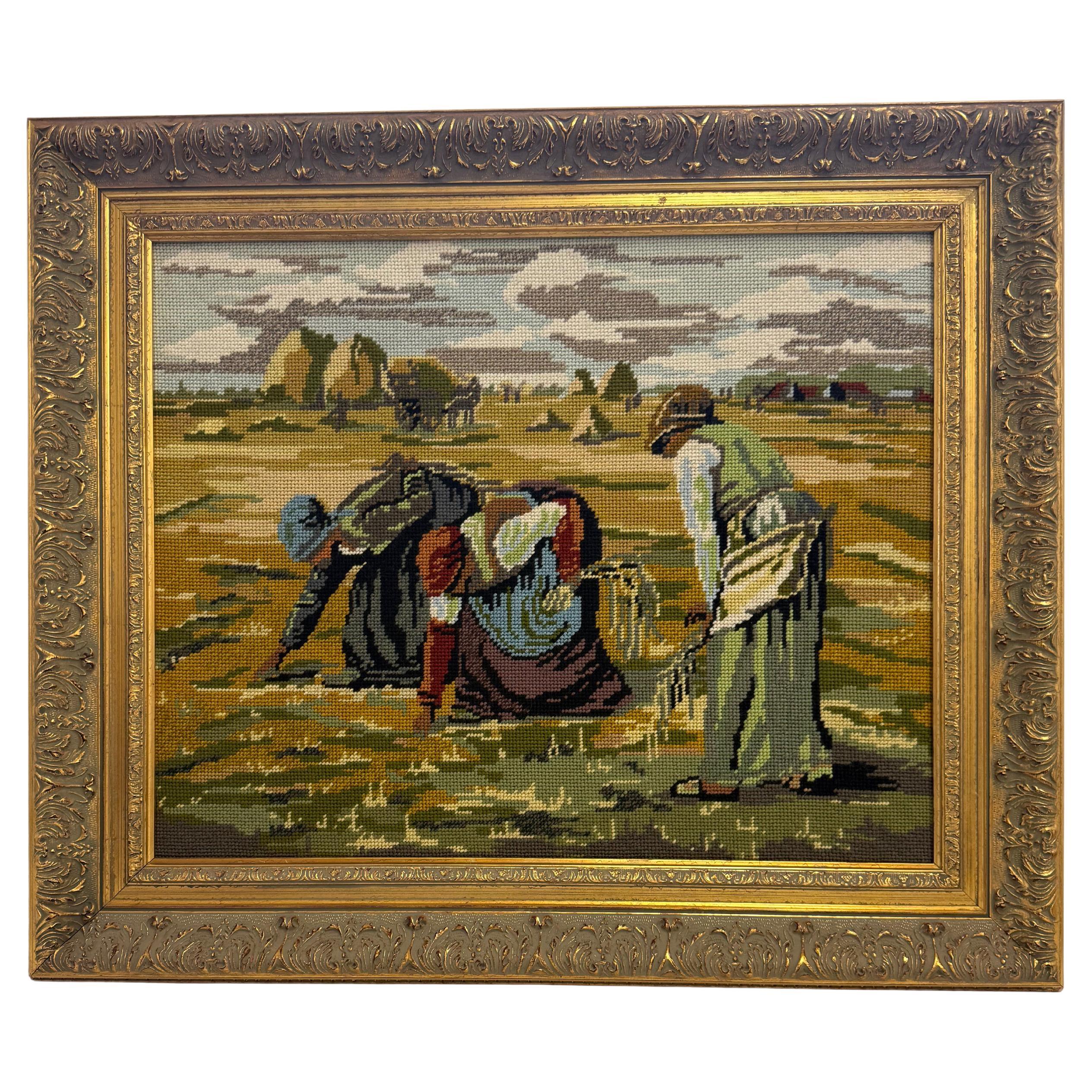 Tapisserie vintage encadrée « The Gleaners Inspired Embroidery Art »