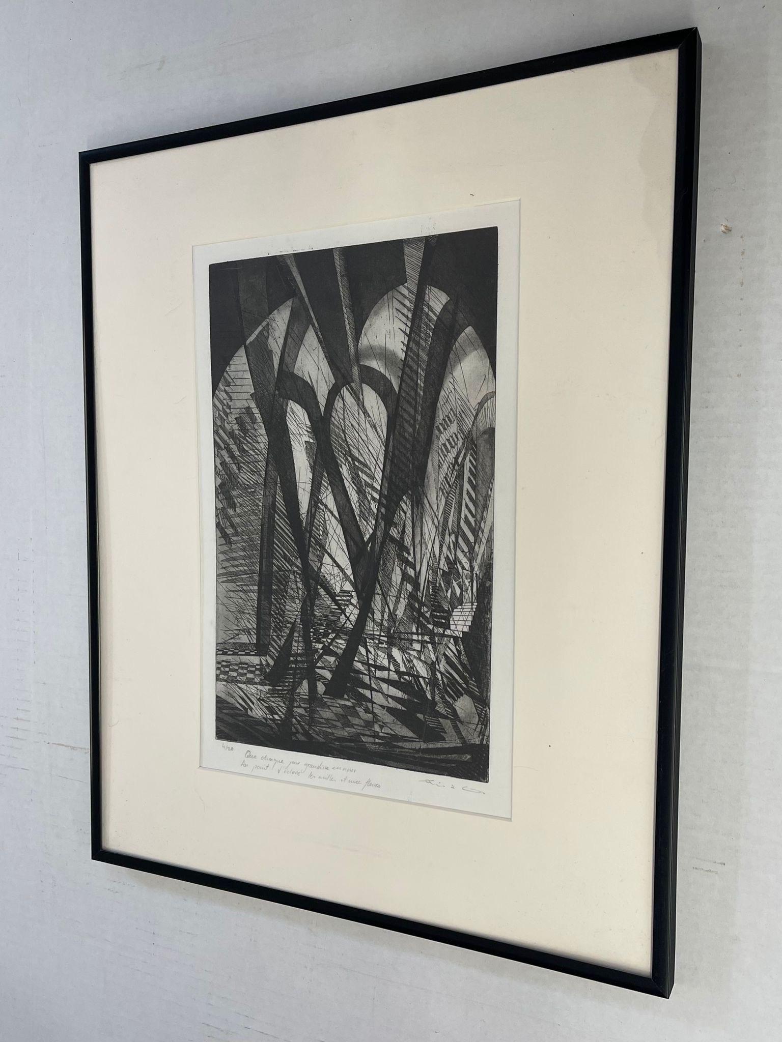 Mid-Century Modern Vintage Framed Numbered and Signed Abstract Print. For Sale