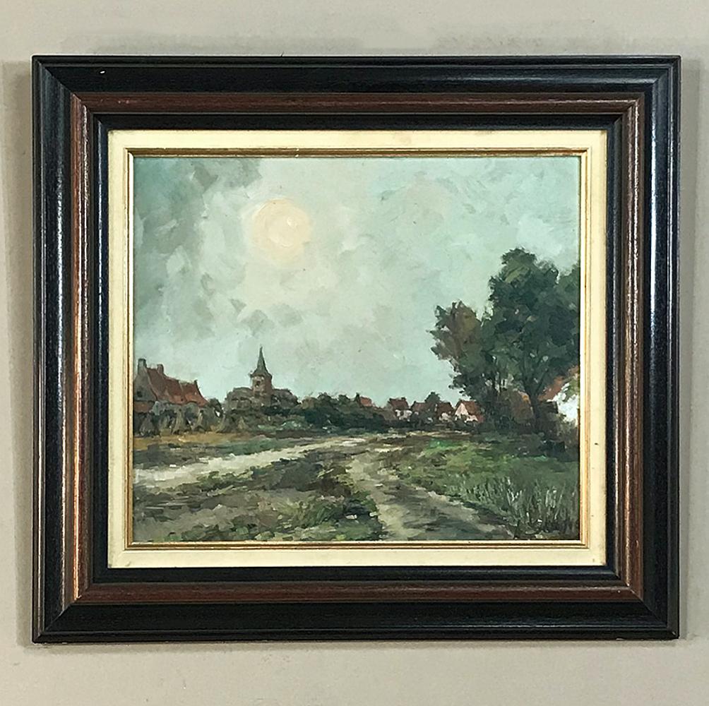 Belgian Vintage Framed Oil Painting on Board by A. Sergier For Sale