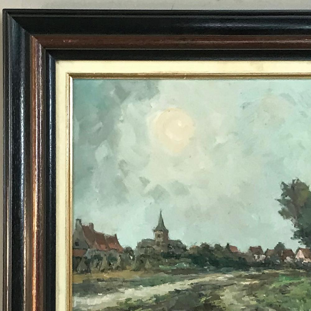 Hand-Painted Vintage Framed Oil Painting on Board by A. Sergier For Sale