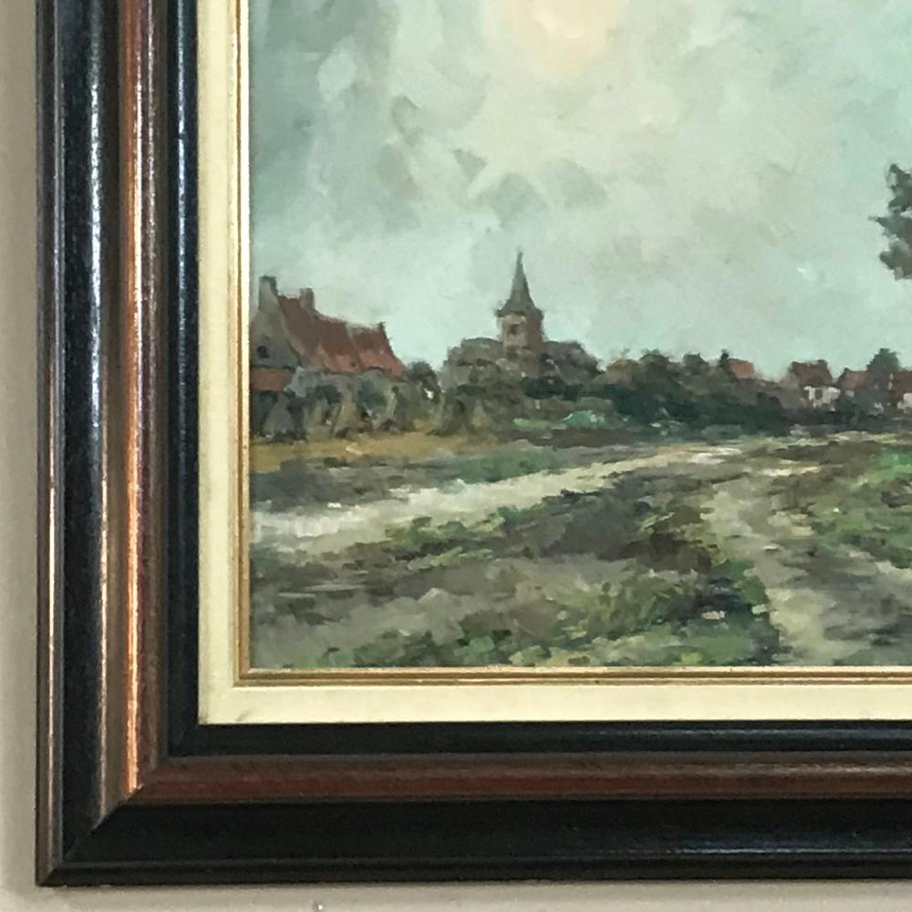 Wood Vintage Framed Oil Painting on Board by A. Sergier For Sale