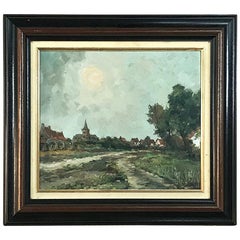 Pintura al óleo sobre tabla enmarcada vintage de A. Sergier