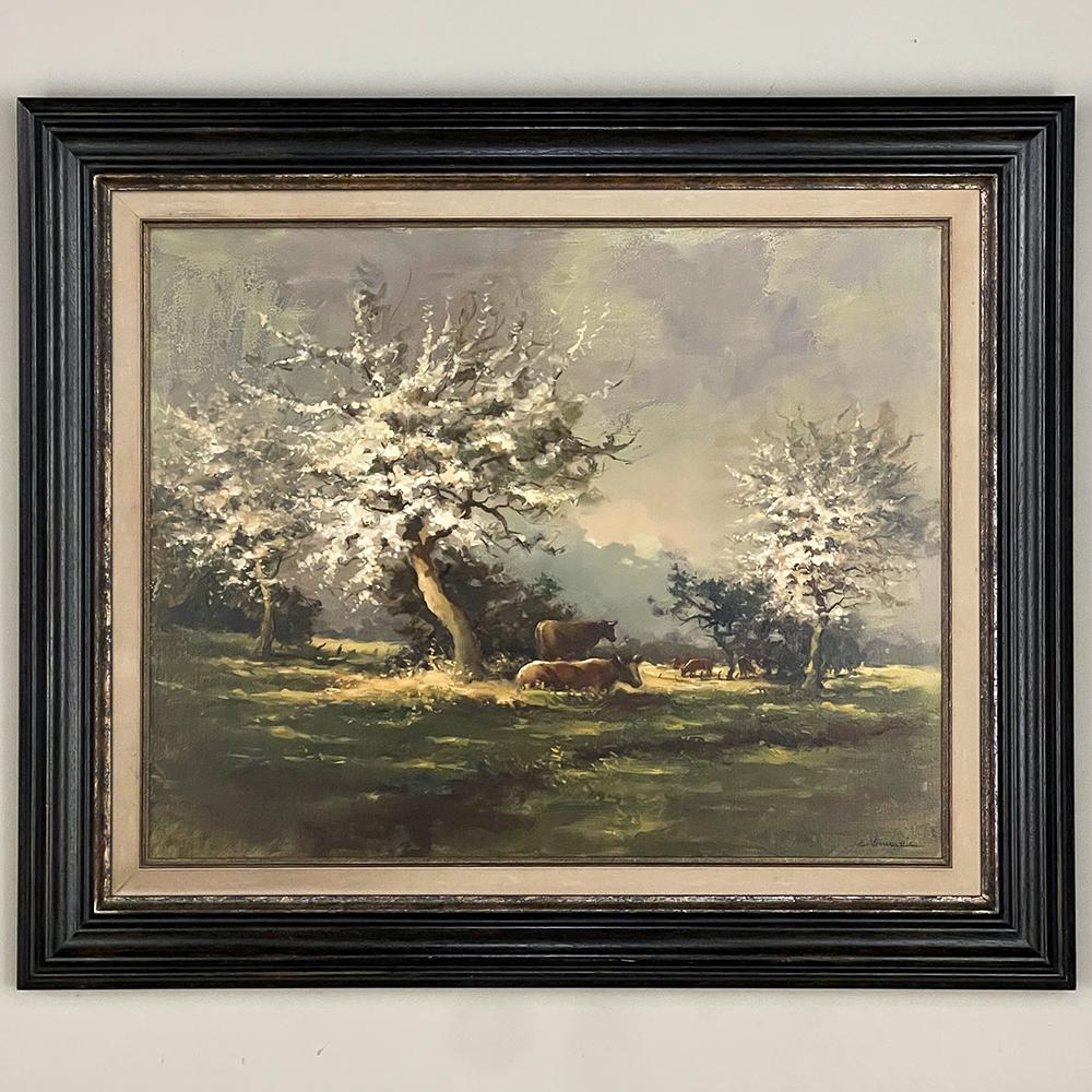 Hand-Painted Vintage Framed Oil Painting on Canvas by E. Van Orden For Sale