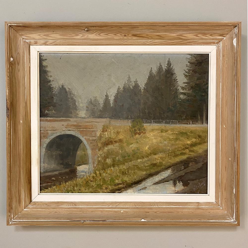 Peint à la main Peinture à l'huile sur toile vintage encadrée de W. Libert en vente