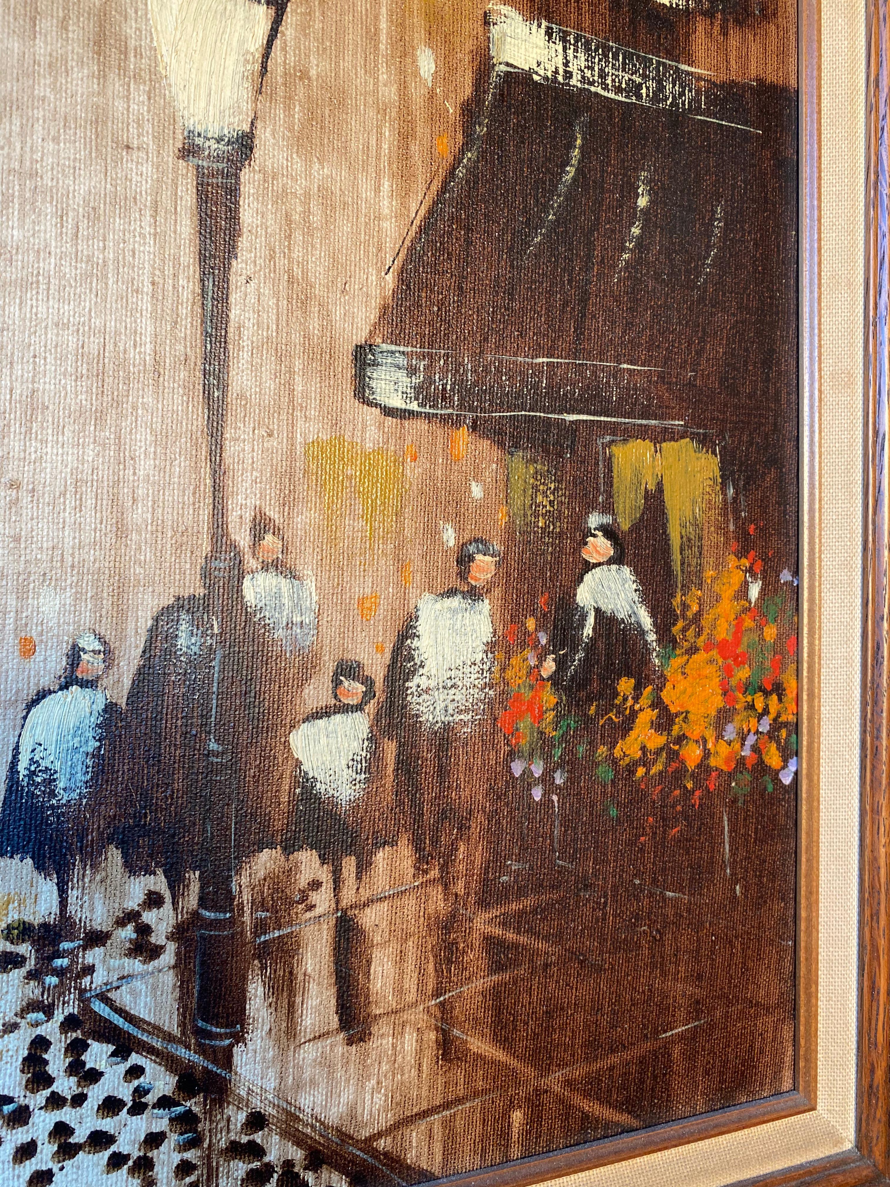 Mid-Century Modern Vintage Framed Oil Painting on Canvas