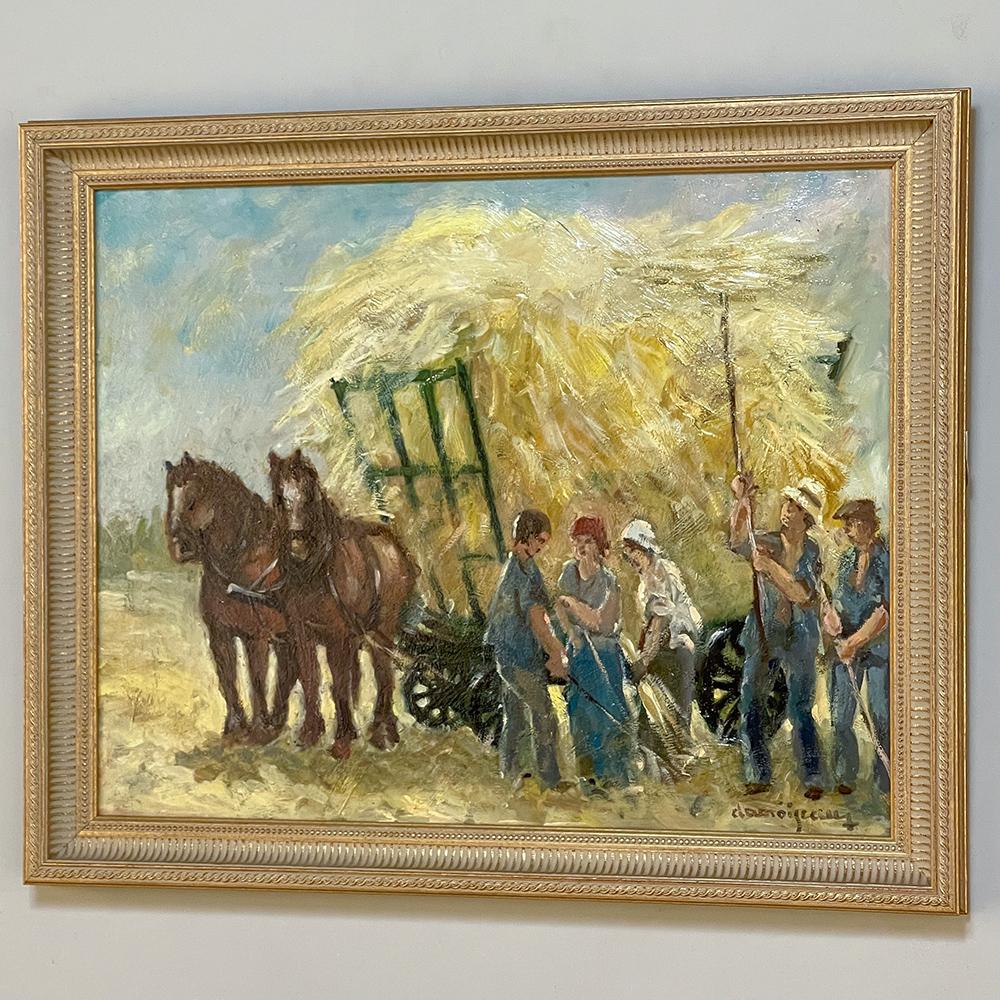 French Vintage Framed Oil Painting on Panel by Dieudonne Damoiseaux For Sale