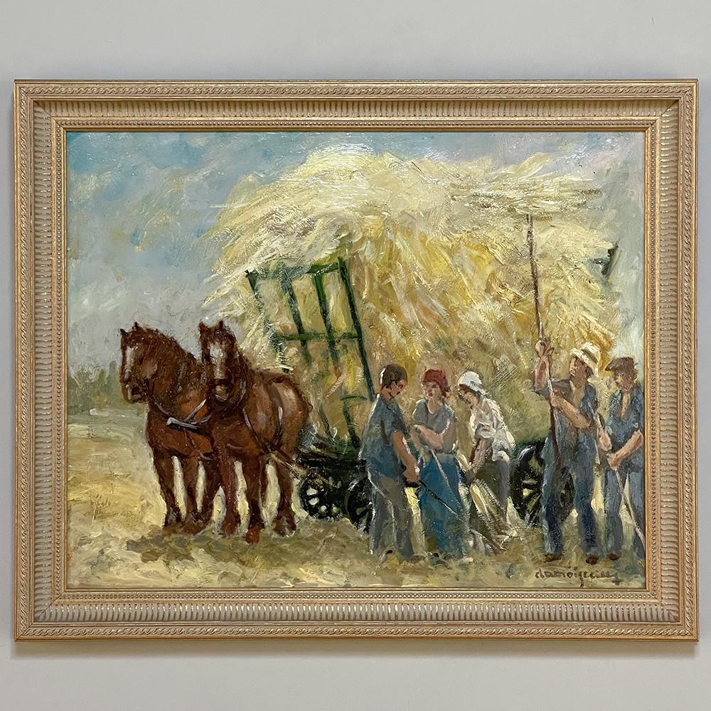 Hand-Painted Vintage Framed Oil Painting on Panel by Dieudonne Damoiseaux For Sale