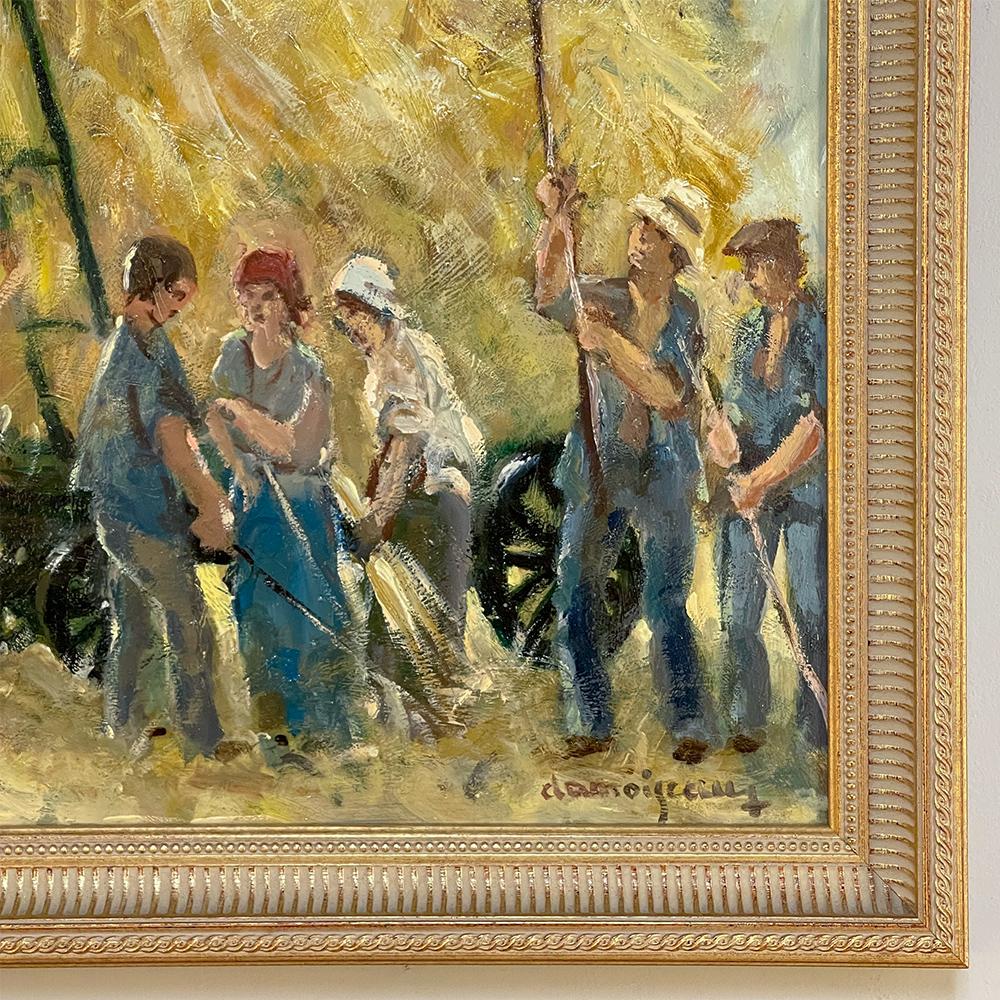 Wood Vintage Framed Oil Painting on Panel by Dieudonne Damoiseaux For Sale