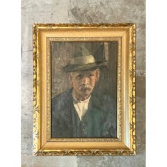 Retrato vintage al óleo sobre lienzo, enmarcado