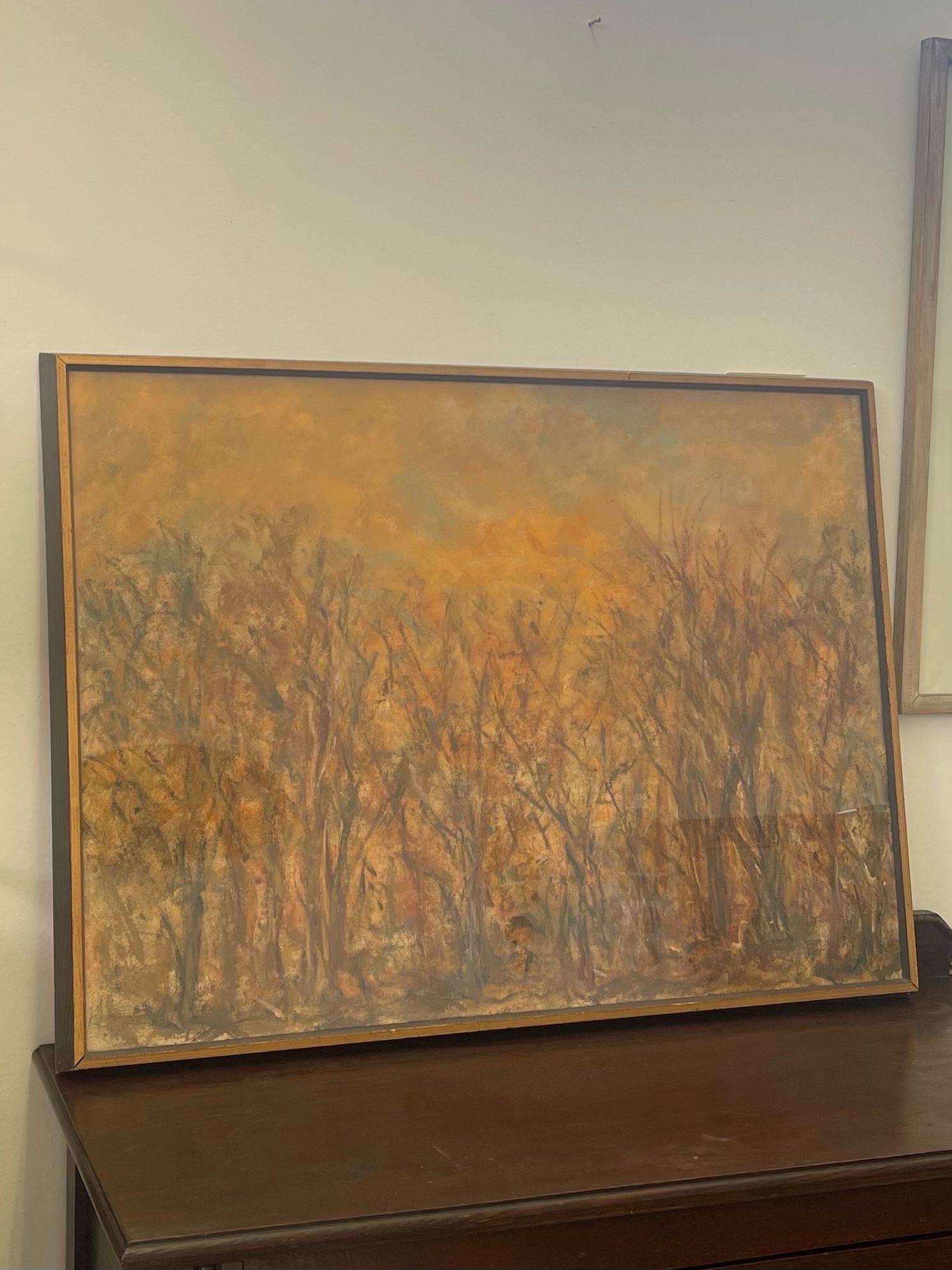 Vintage Framed Original Abstract Forest Scene Artwork. In Good Condition For Sale In Seattle, WA