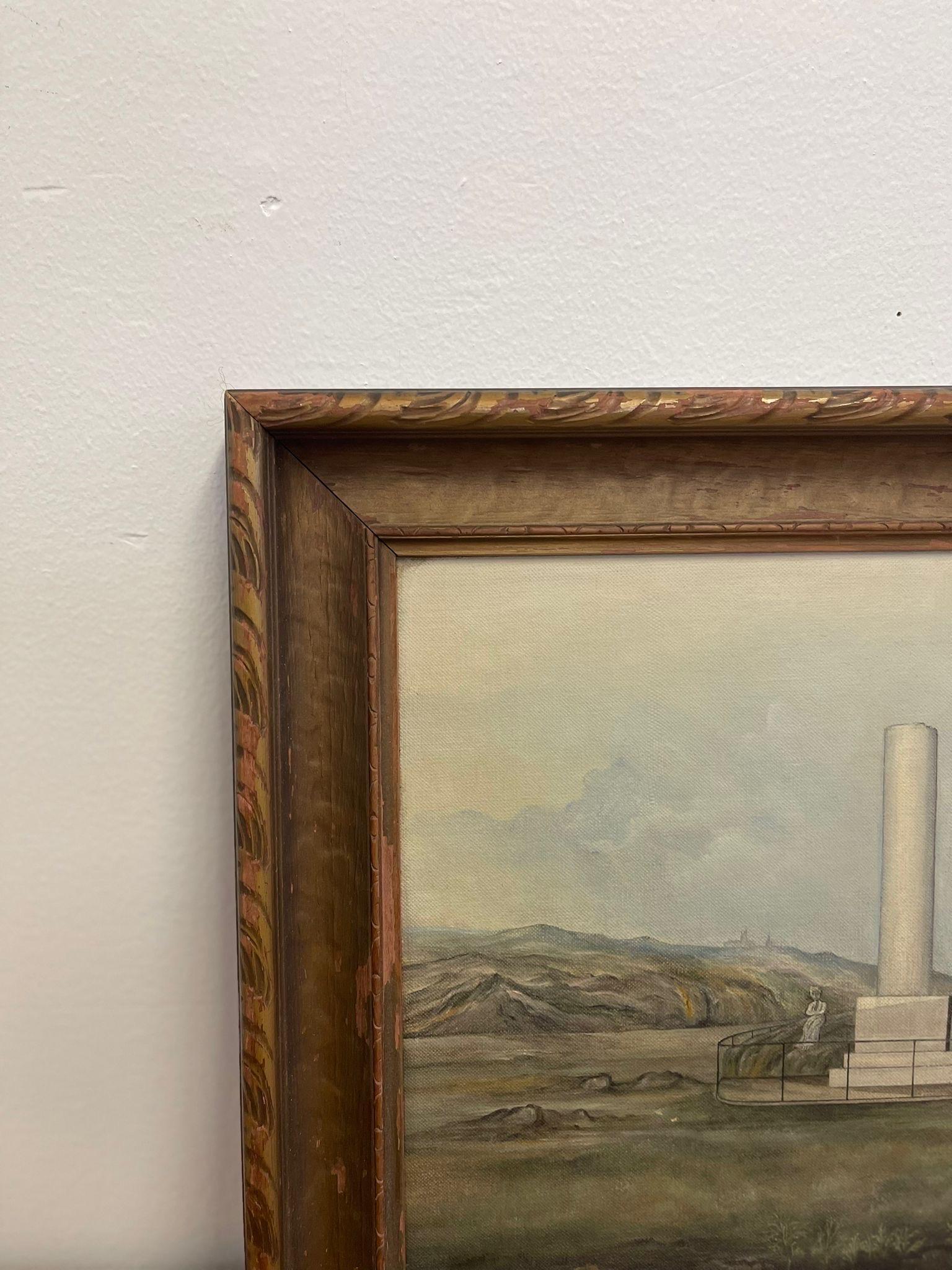 Vintage Framed Original Painting of Norwegian Country and Monument. In Good Condition For Sale In Seattle, WA