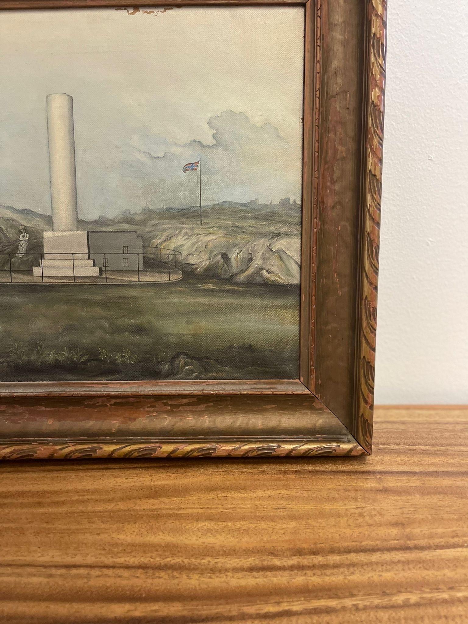 Vintage Framed Original Painting of Norwegian Country and Monument. For Sale 1