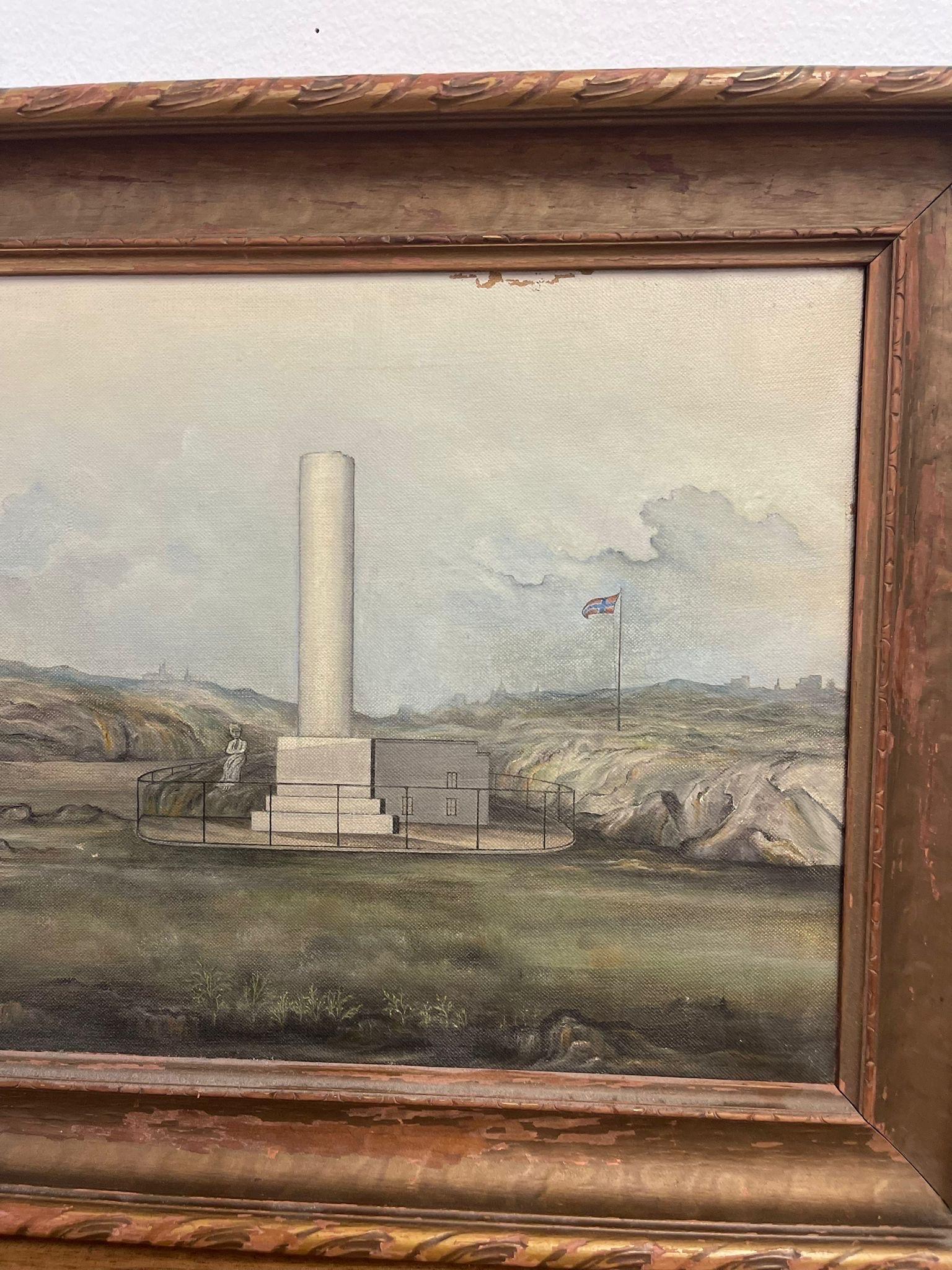 Vintage Framed Original Painting of Norwegian Country and Monument. For Sale 2