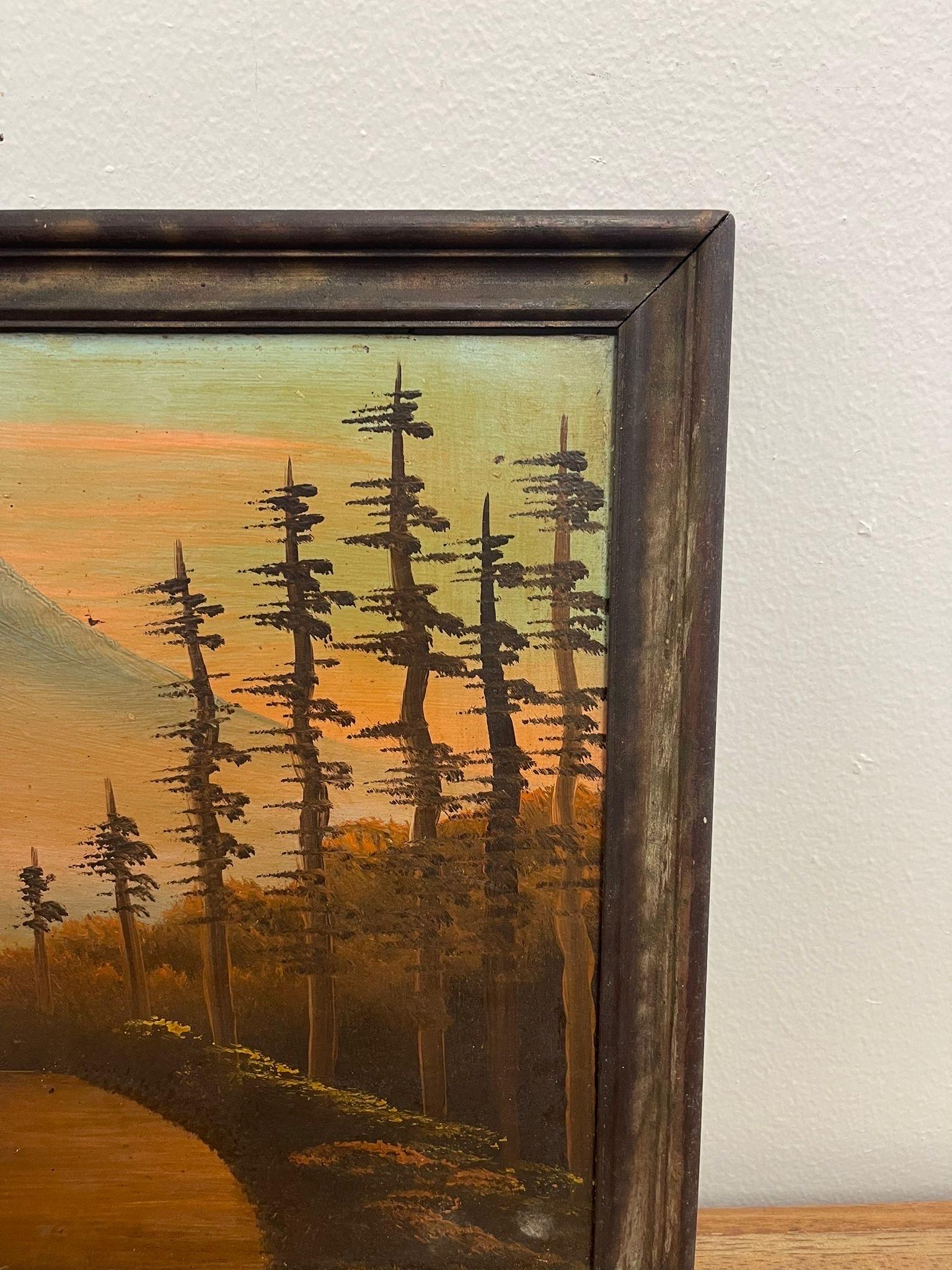 Mid-20th Century Vintage Framed Original Signed Painting of Mount Rainier. For Sale
