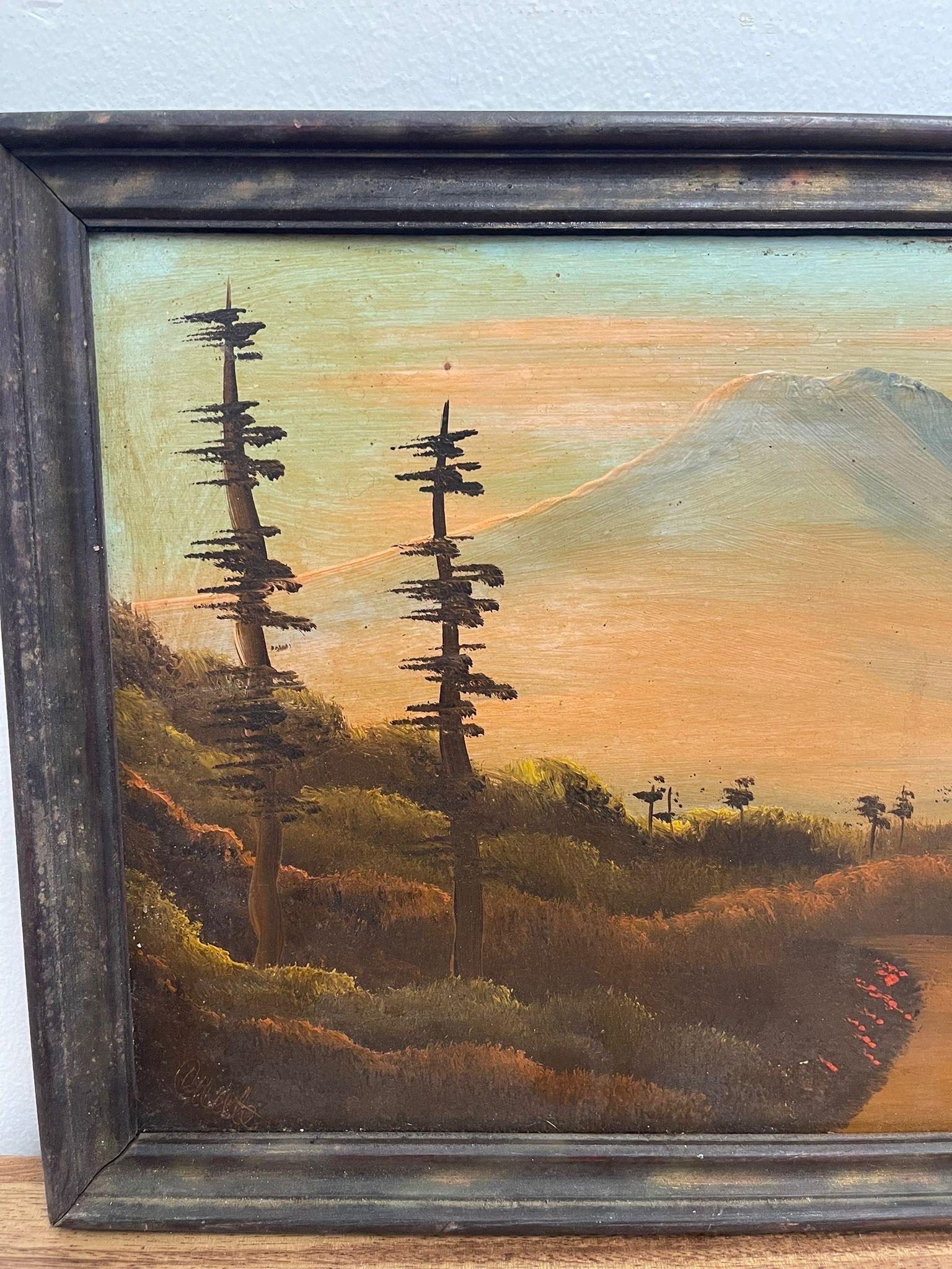 Gerahmtes Original signiertes Original-Gemälde des Mount Rainier, Vintage. (Leinwand) im Angebot