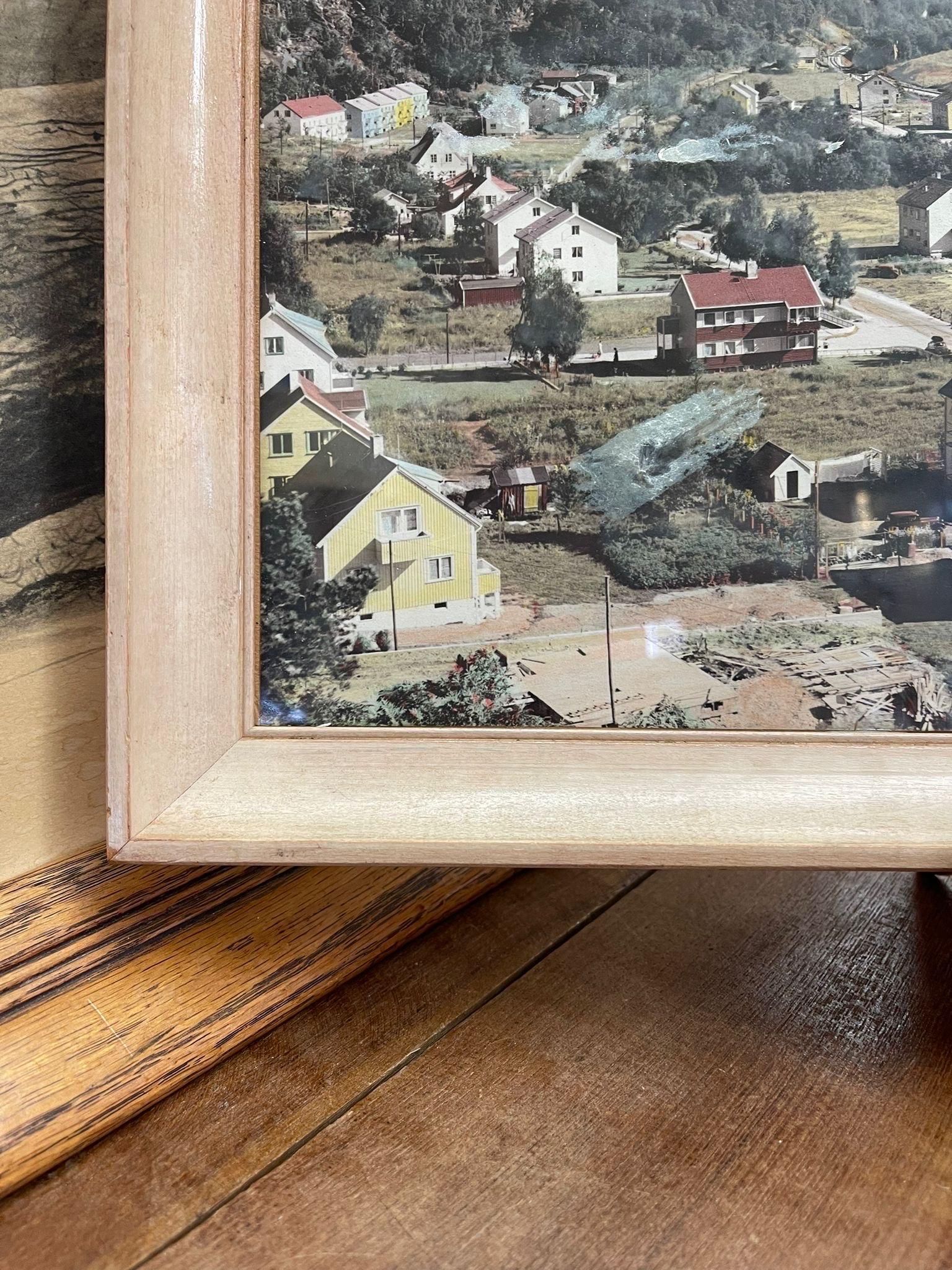 Late 20th Century Vintage Framed Original Tinted Photograph of Mountain Side Cityscape. For Sale