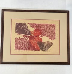 Gerahmtes Original-Kunstwerk im Holzschliff „The Child and the Falcon“ von Kate, Vintage