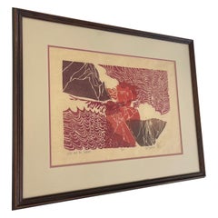 Vintage Framed Original Wood Cut Artwork “ the Child and the Falcon “ by Kate