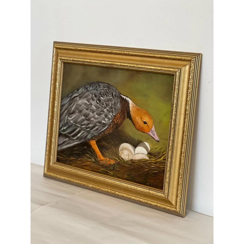 Mid-Century Modern Vintage Framed Painting of a Serene Scene For Sale