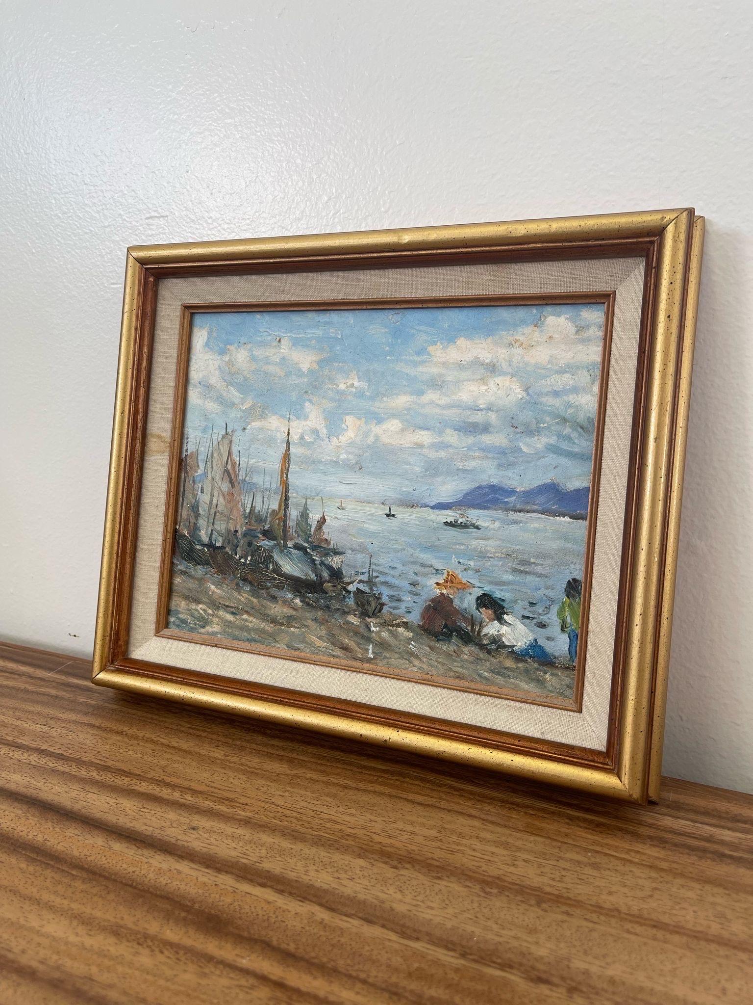 Frame is from Mexico, as the Back Shows. Possibly Acrylic or Gouache Paint. Abstract Sea Scene. Vintage Condition Consistent with Age as Pictured.

Dimensions. 8 W ; 1 D ; 10 H