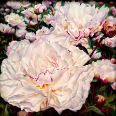 Vintage Framed Pastel on Paper, Lyn Diefenbach Hyper-realistic Peony Composition