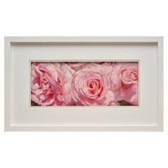 Pastel sur papier vintage, composition de roses hyperréalistes de Lyn Diefenbach
