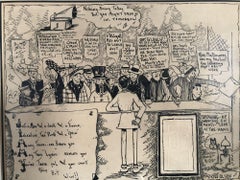 Vintage Framed Pen Drawn Cartoon by "Ole Olsen" from comedians "Olsen & Johnson"