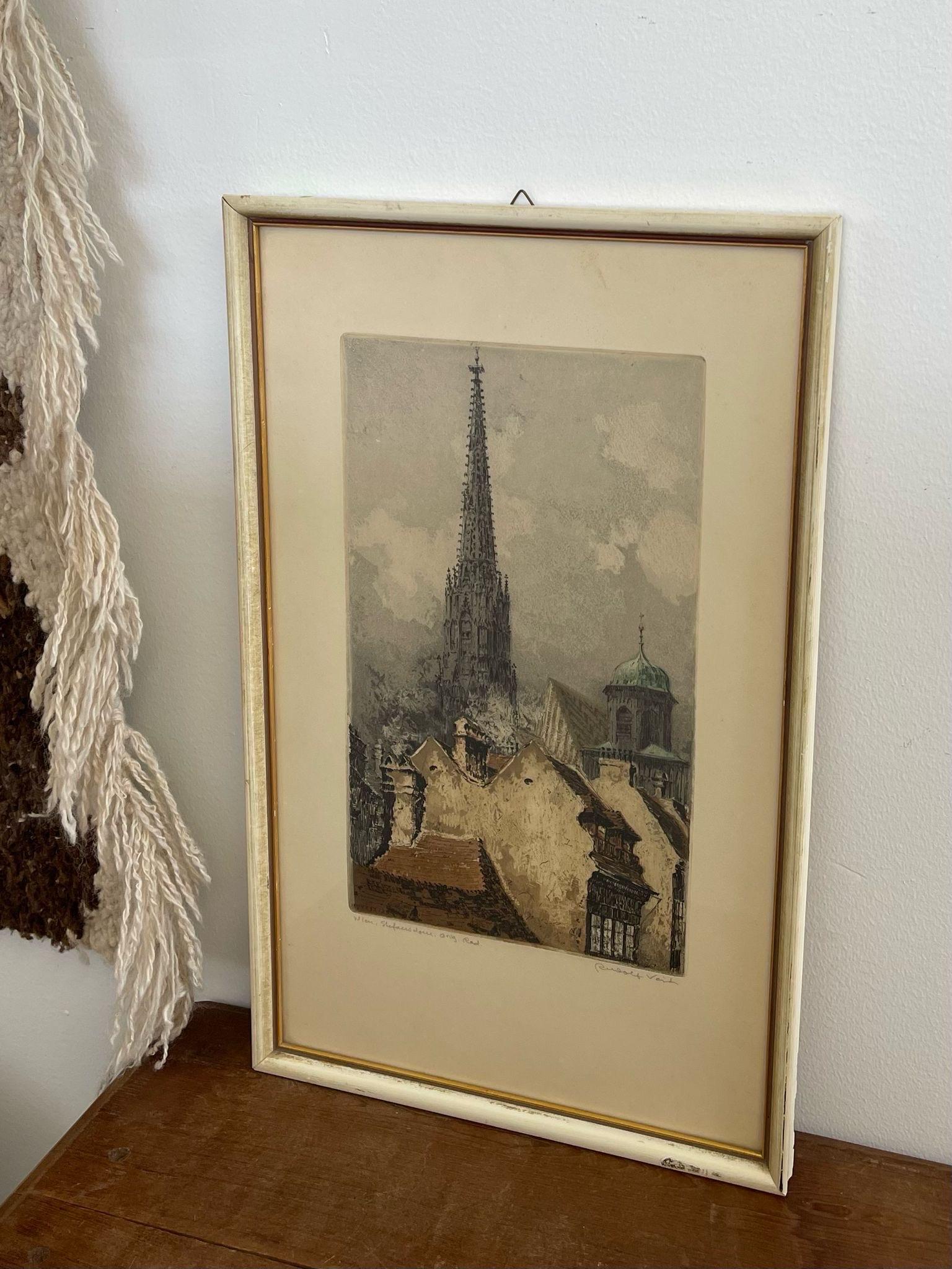 Mid-Century Modern Vintage Framed Pencil Signed Lithograph Cityscape Artwork For Sale