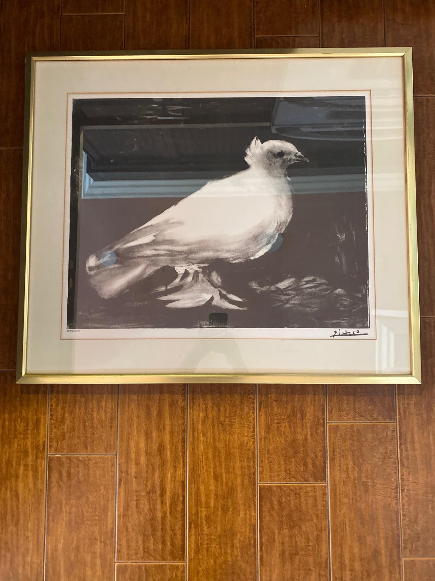Pressed Vintage Framed Picasso “Dove” or “La Colombe” Lithograph by Mourlot For Sale