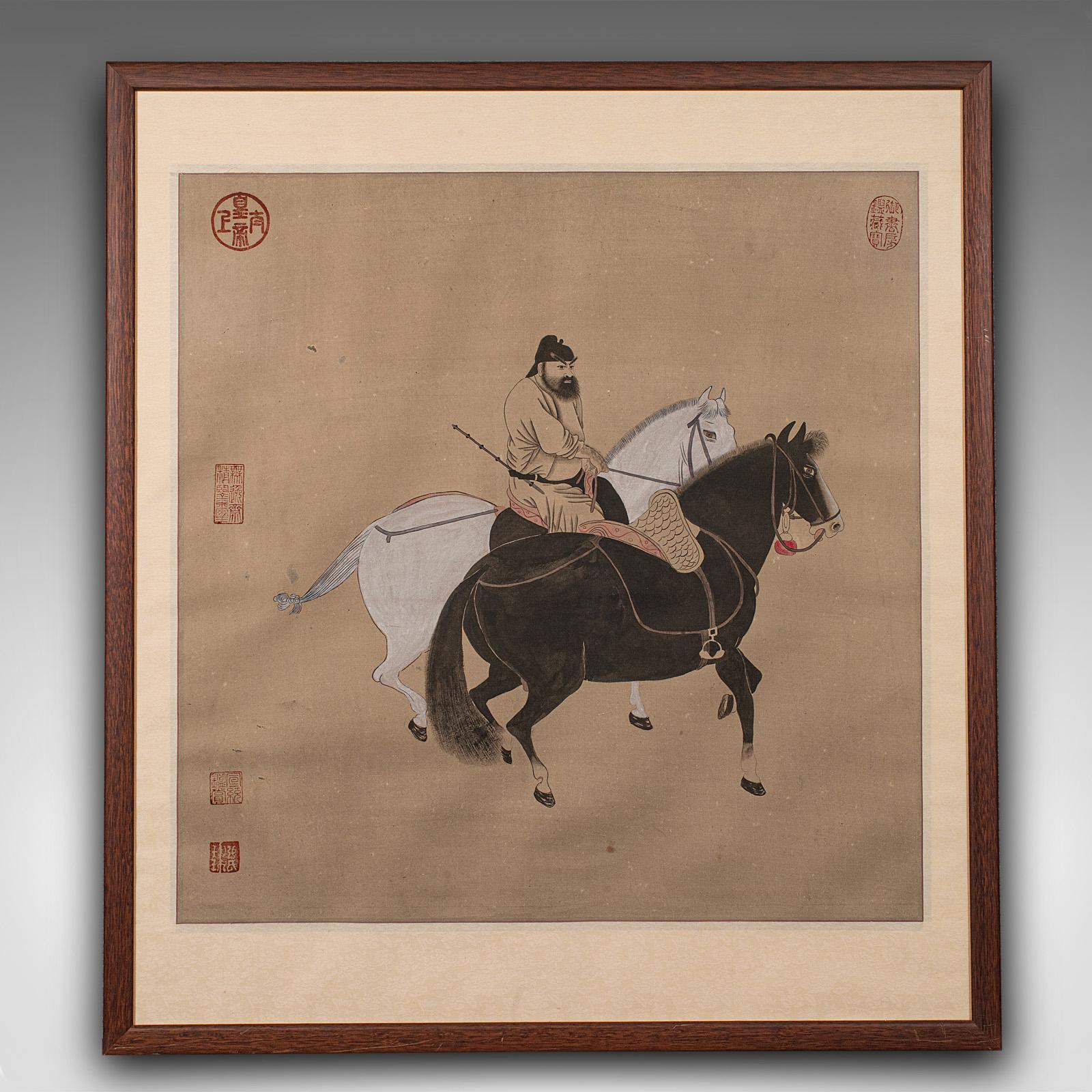 
This is a vintage framed picture. A Chinese, ink on paper artwork after the Tang Dynasty original by Han Gan (c.715-781), dating to the mid 20th century, circa 1950.

Fascinating mid-century reproduction of an ancient Chinese artwork
Displays a