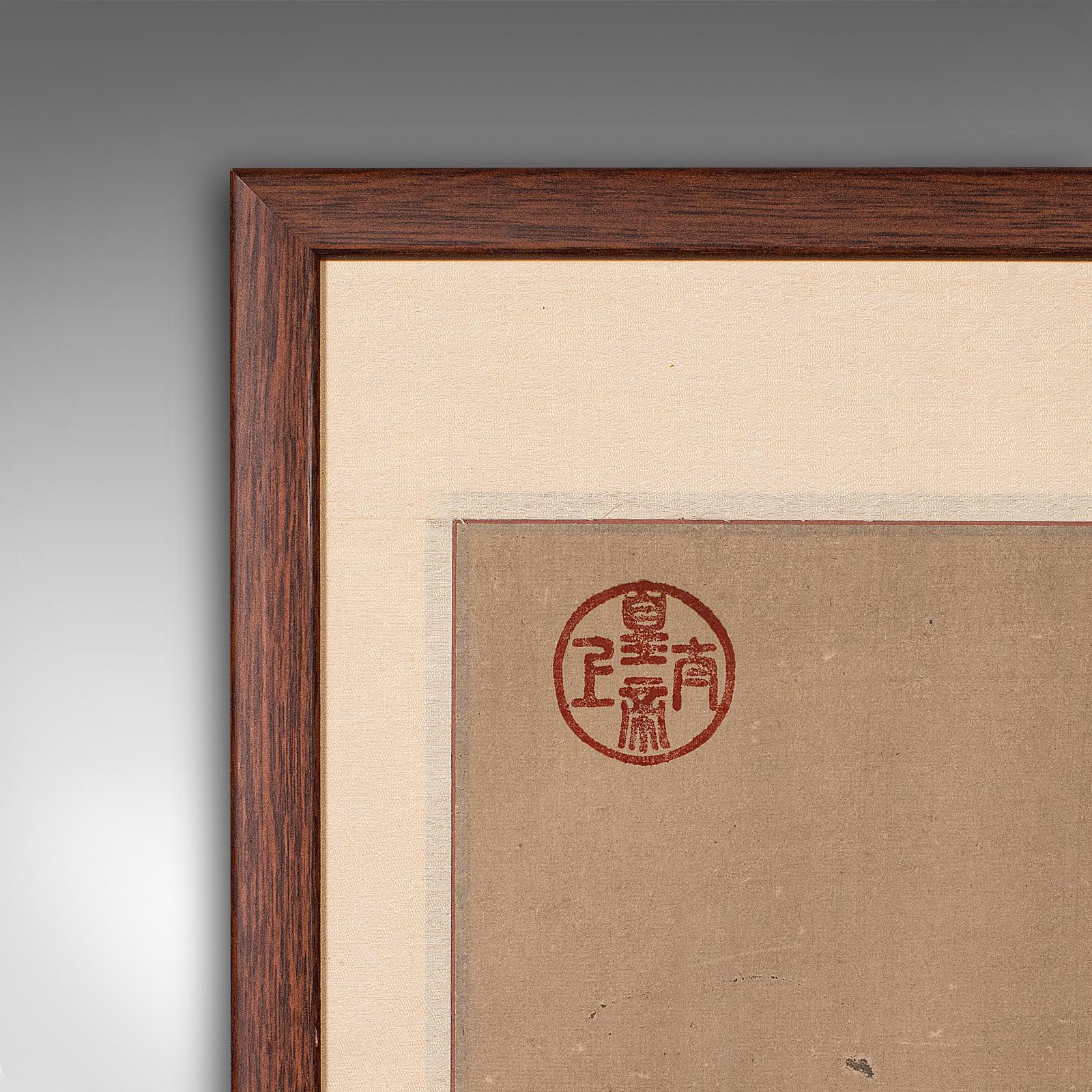 Cuadro vintage enmarcado, chino, tinta sobre papel, obra de arte, después de Tang Dynasty, 1950 Madera en venta