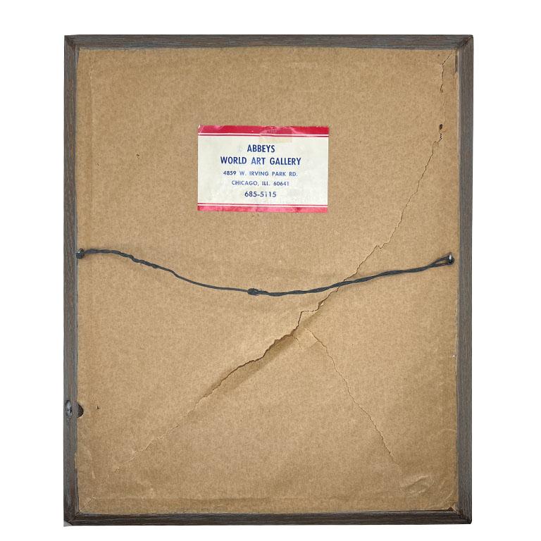 Gerahmtes Porträt eines Rennpferdes des Künstlers C. Fred Sitzler. Es zeigt den Aufdruck eines Rennpferdes von den Ohren bis zu den Schulterblättern. Er hat ein schwarzes Fell mit einem schmalen weißen Fleck auf der Nase. Er trägt ein grünes