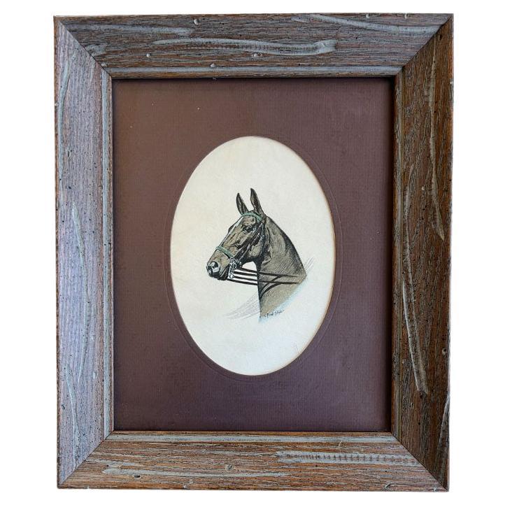 Vintage Framed Portrait of a Race Horse in Wood Frame by C. Frederick Sitzler
