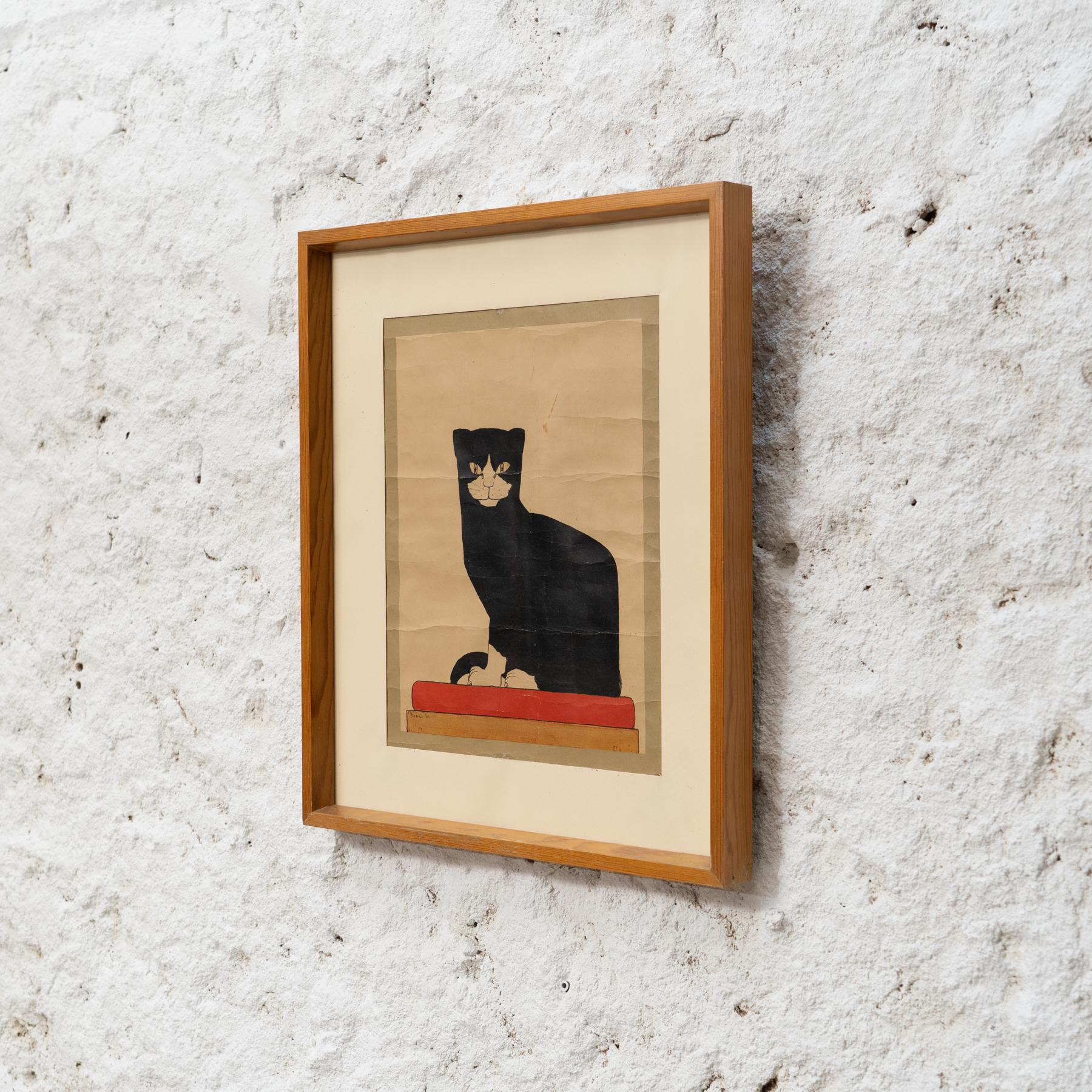 Mid-Century Modern Vintage Framed Poster by Bart Vander Leck: 'The Kat', circa 1960 For Sale