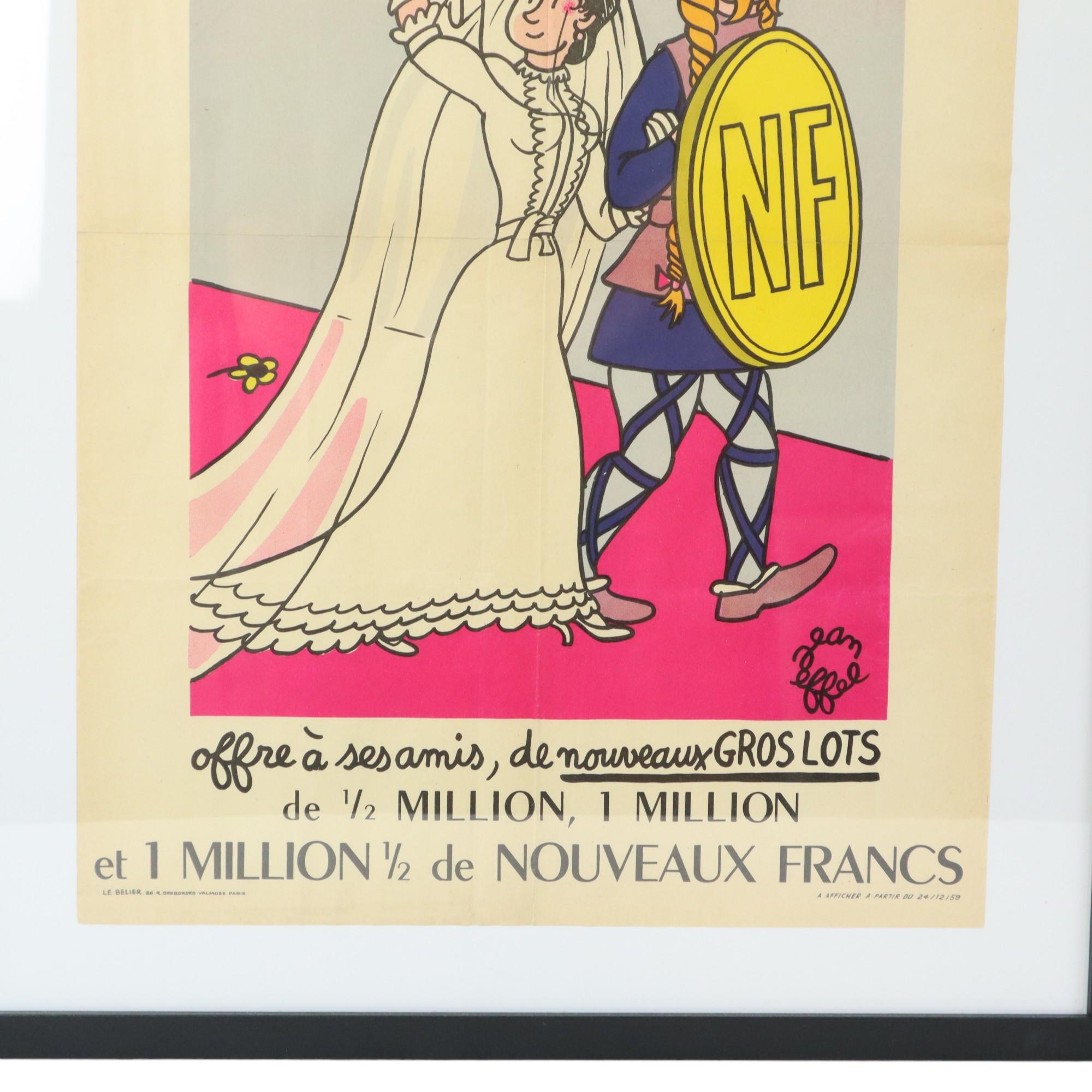 French Vintage Framed Poster Loterie Nationale France Fifties Advertisement Jean Effel For Sale